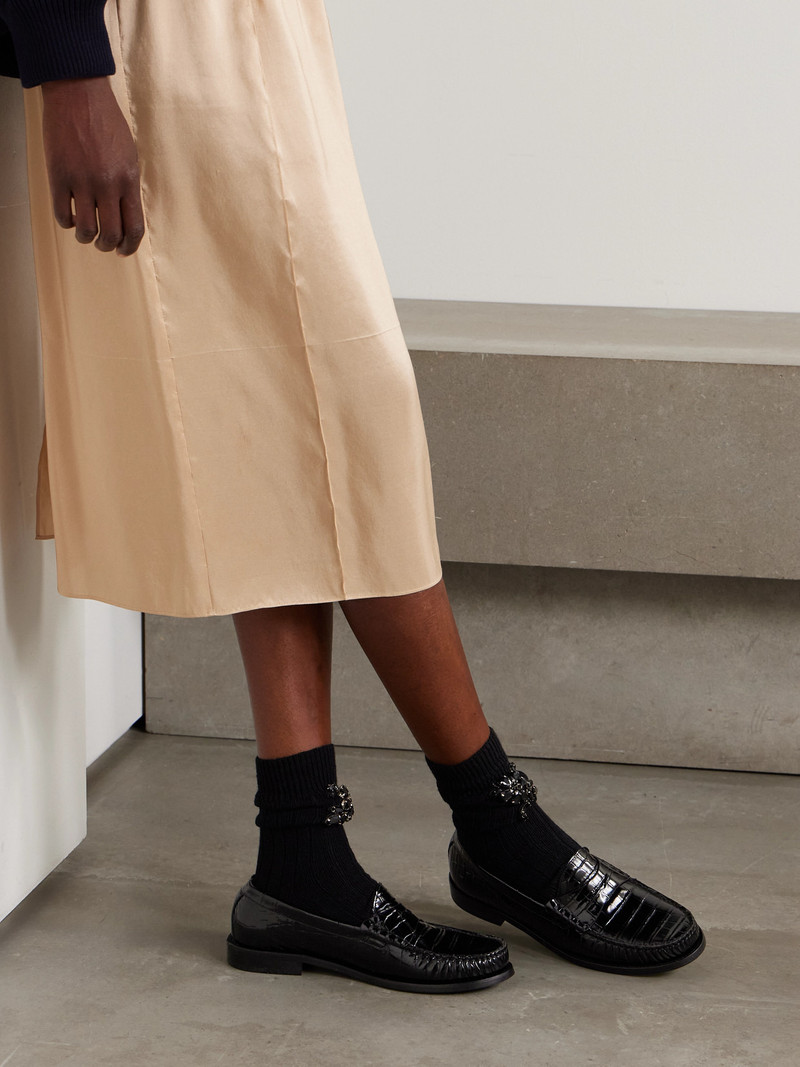 Stuart Weitzman Lottie Croc-effect Polished-leather Loafers outlook