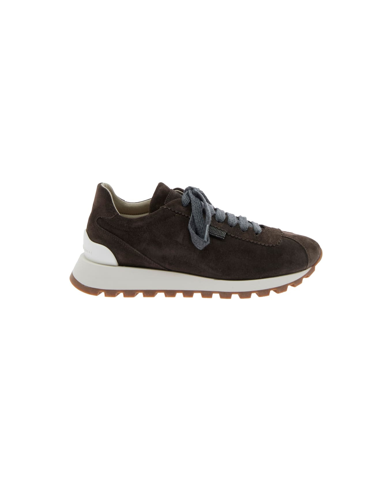 Brown Low Top Sneakers With Monil Detail On The Side And Embossed Logo Lettering On The Rear In Leat - 1