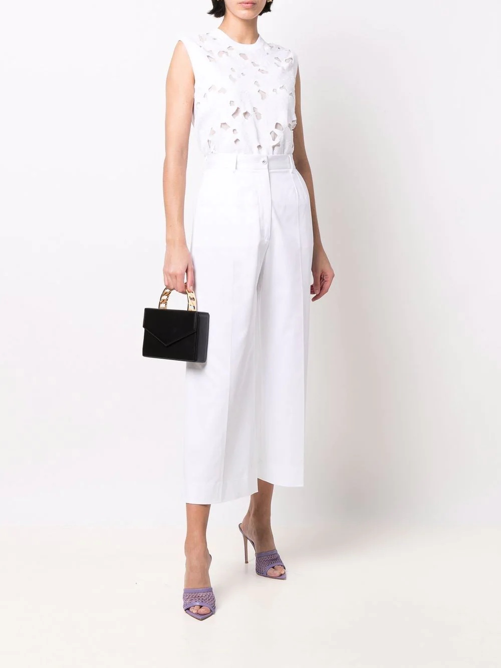 logo-buttons wide leg cropped trousers - 2