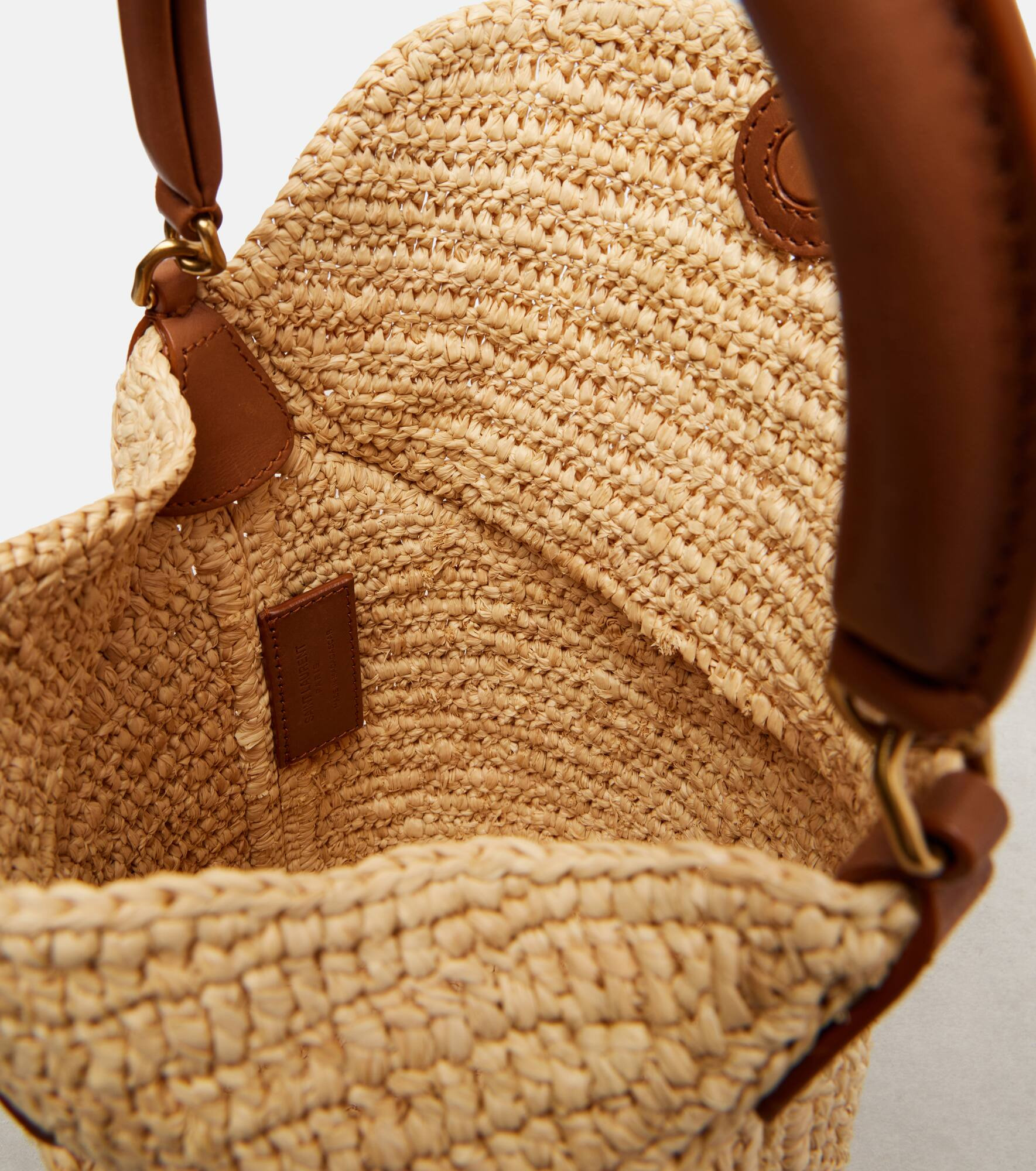 Gaby leather-trimmed raffia bucket bag - 3