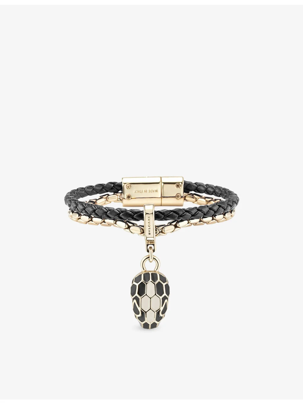Serpenti Forever Leather and Gold-Plated Brass Bracelet - 1