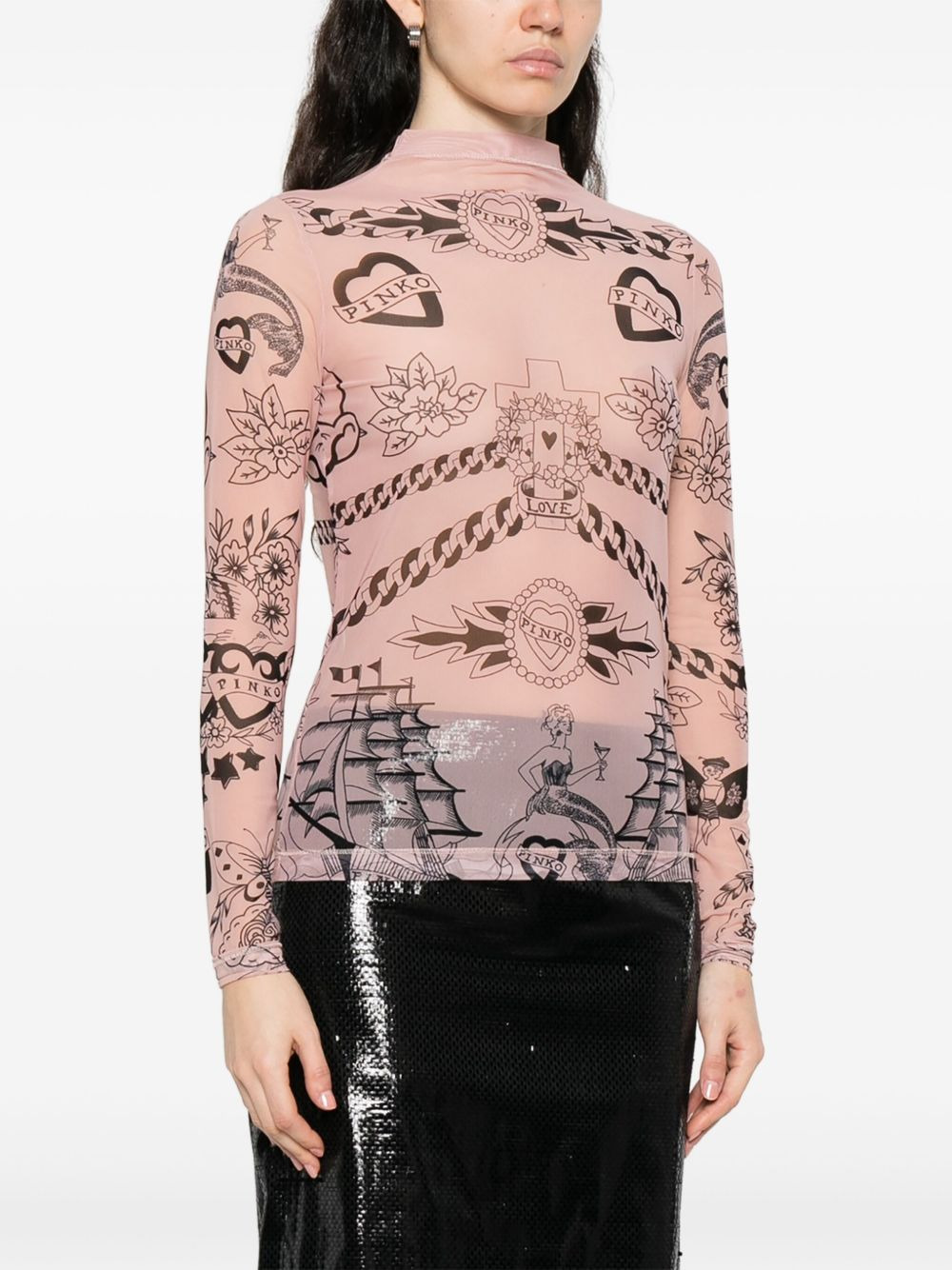graphic-print mesh top - 3