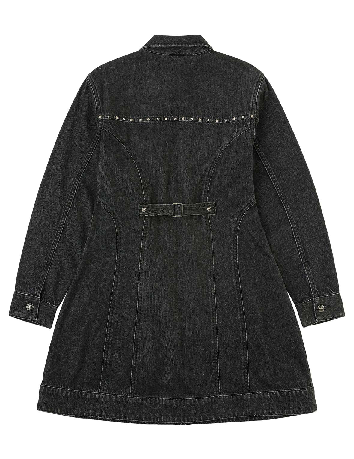 Seagull Embroidery with Studs Fashion Fit Denim Zipper Dress - 2