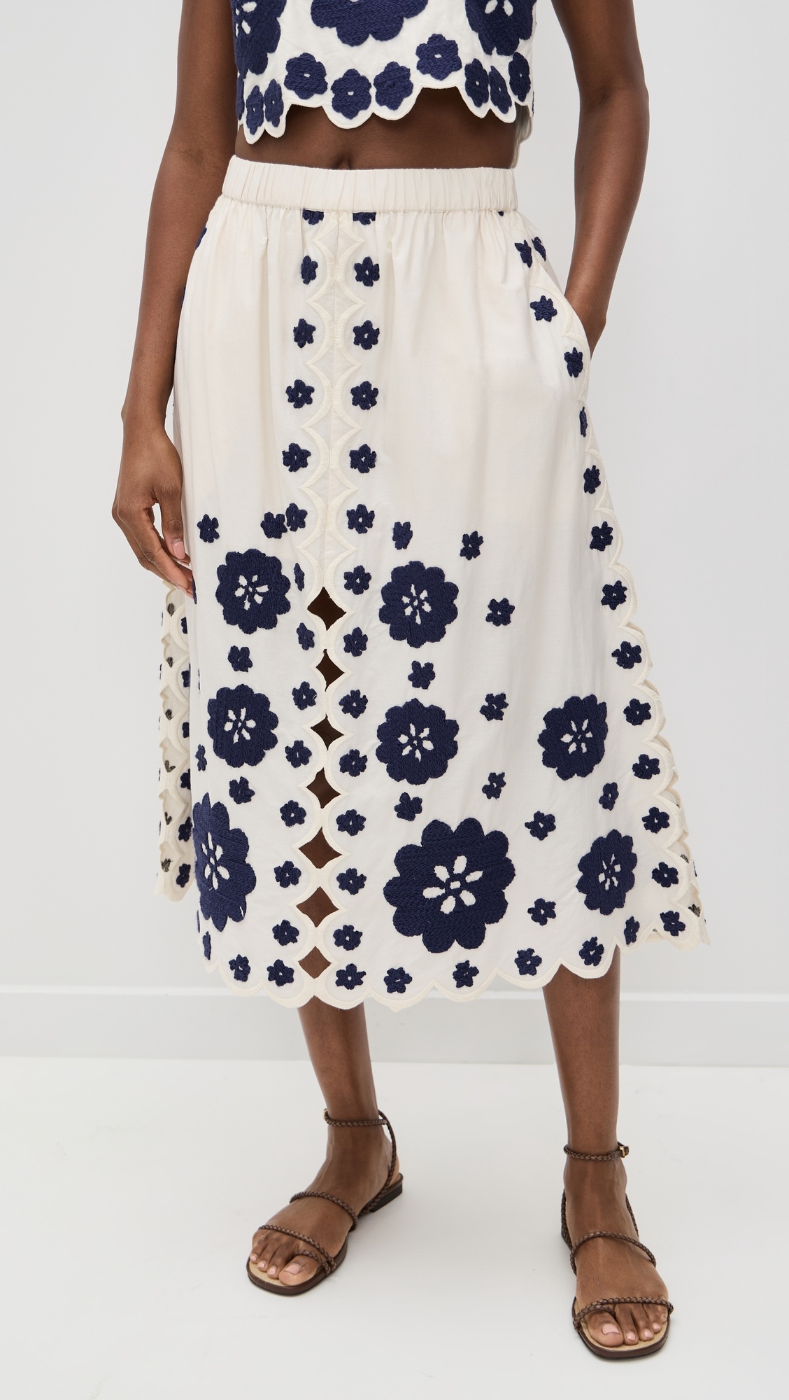 Catrine Applique Midi Scallop Skirt - 1