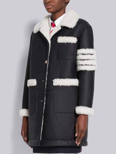 Thom Browne Reversed Shearling 4-Bar Round Collar Overcoat outlook