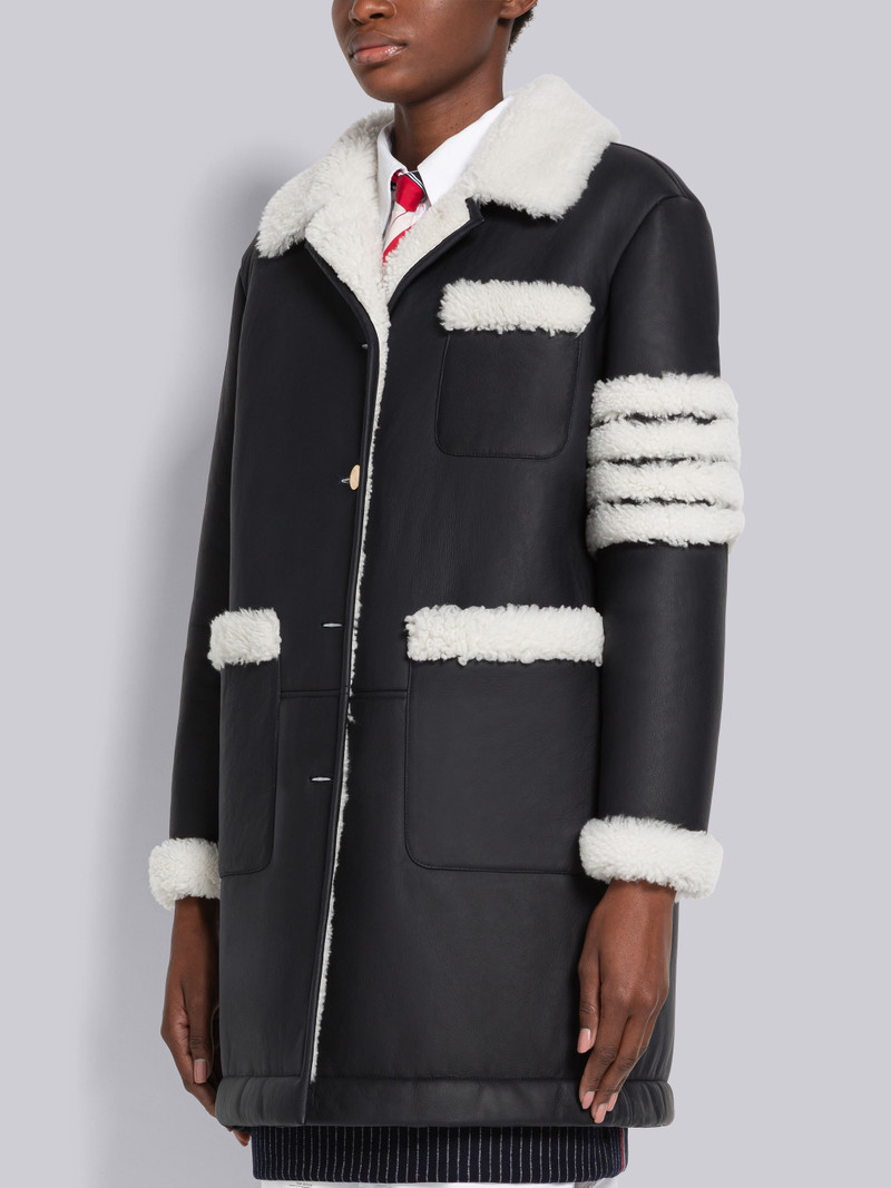 Thom Browne Reversed Shearling 4-Bar Round Collar Overcoat outlook