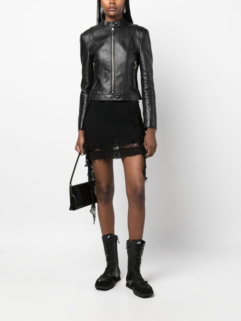 Roberto Cavalli band collar leather jacket outlook