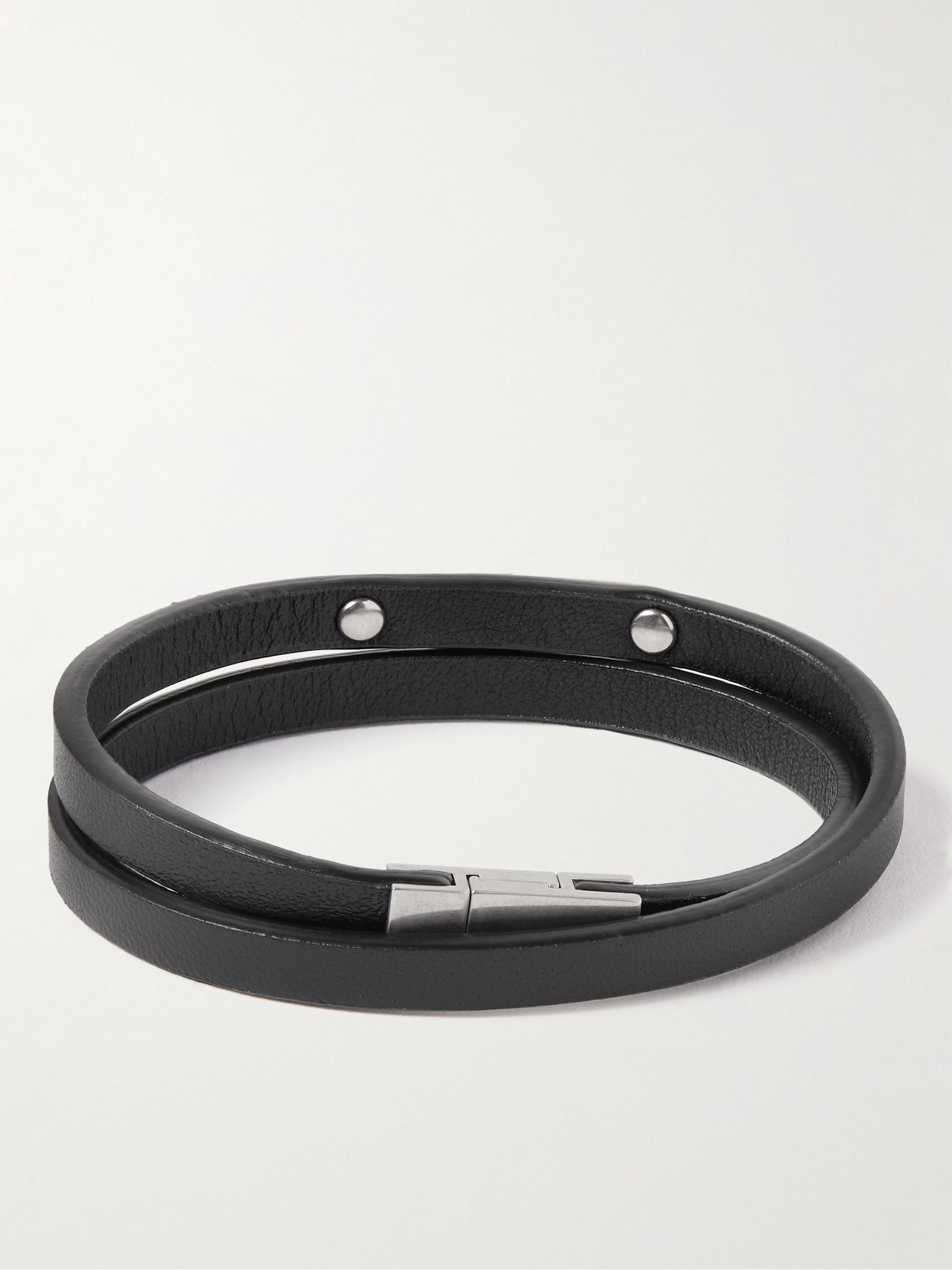 Leather and Silver-Tone Wrap Bracelet Black - 3