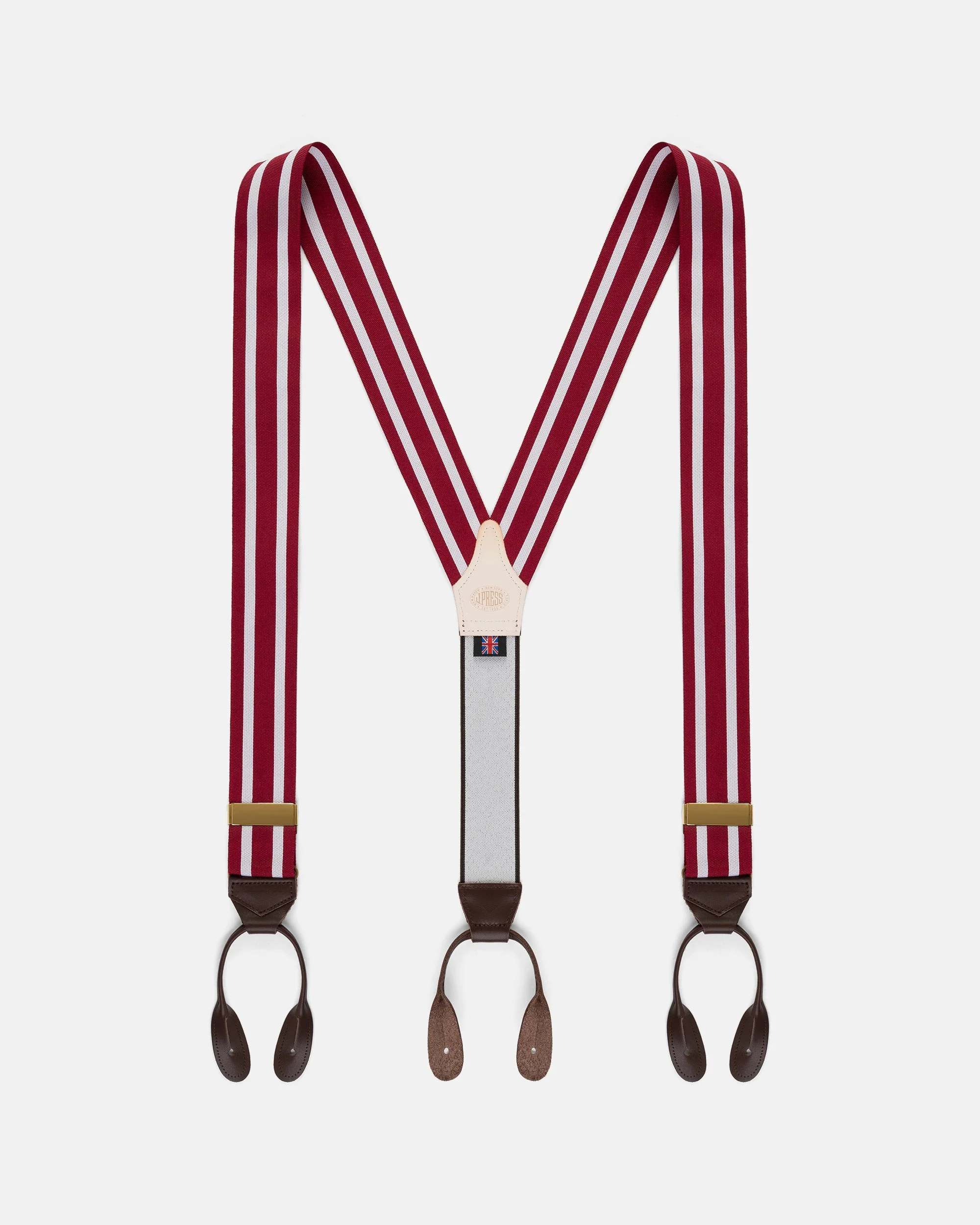 MADE-IN-ENGLAND RED & WHITE STRIPED BARATHEA BRACES - 1