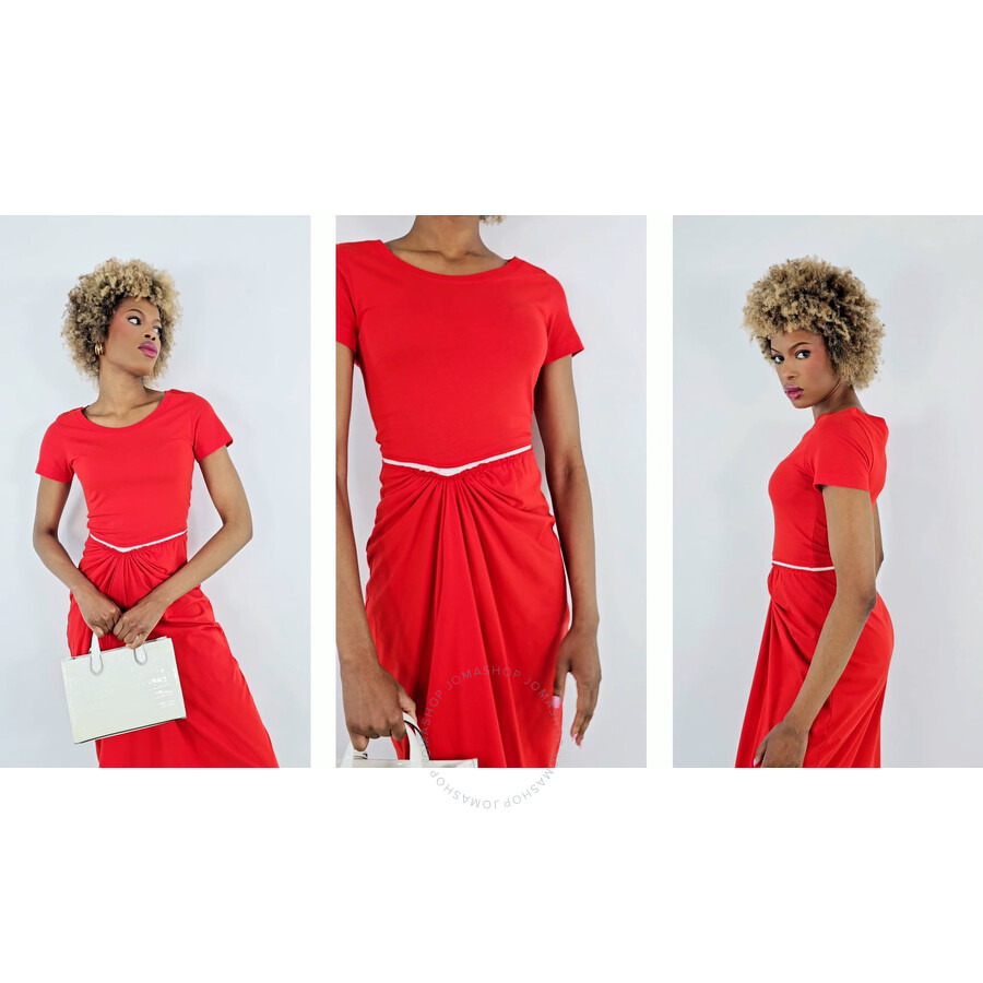 Marni Ladies Ruched Cut-Out Round Neck Midi Dress - 1