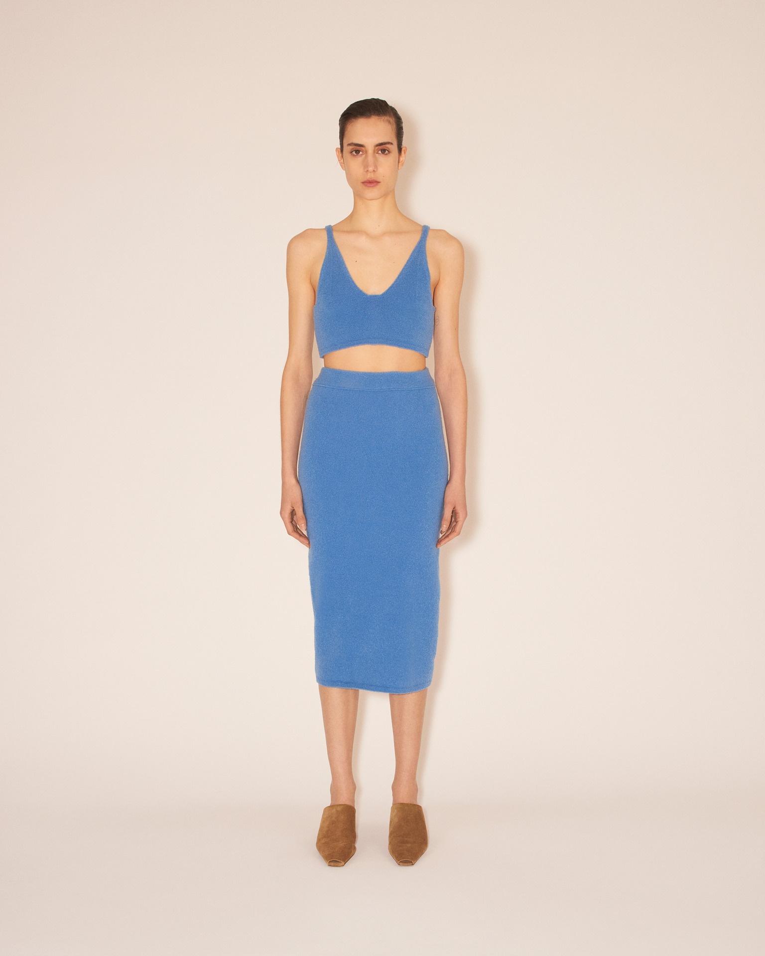 JORNA - Compact boucle knitted midi skirt - Blue - 2