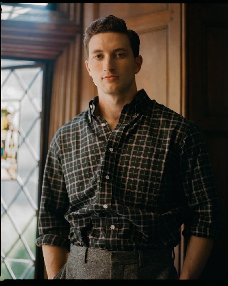 MADE-IN-USA THOMAS MASON BLUE & BLACK TARTAN BROADCLOTH SPORT SHIRT - CLASSIC FIT 4