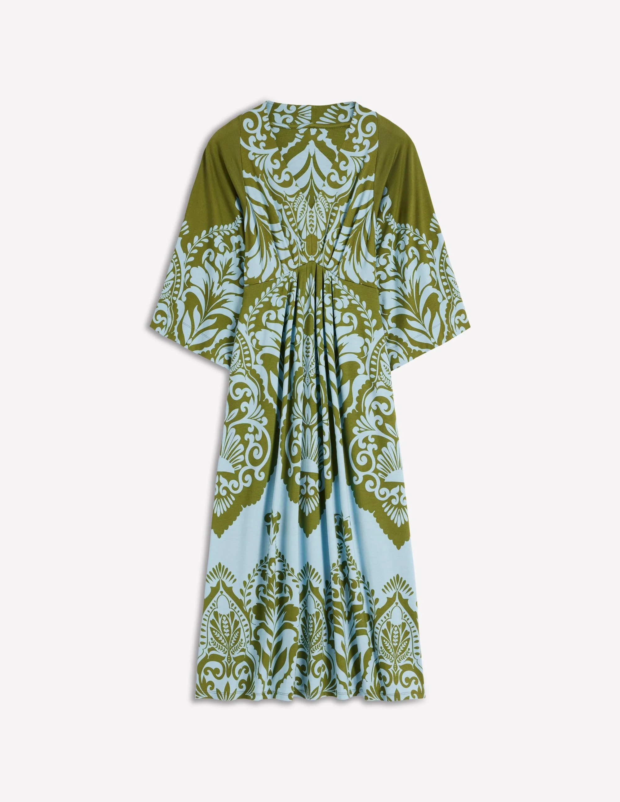 Nell Kimono Midi Jersey Dress-Olive, Ornamental Garden - 1