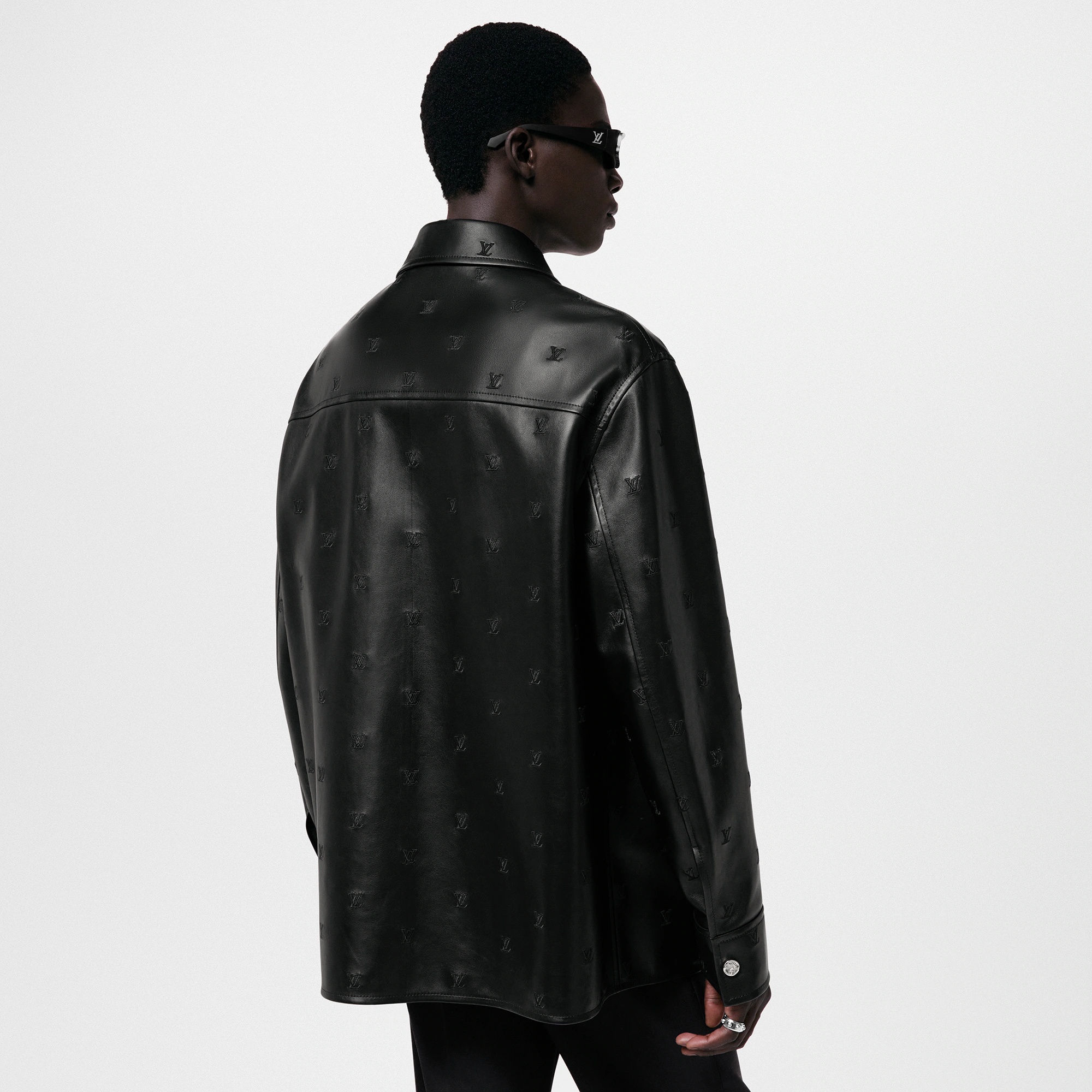 Embroidered Leather Signature Overshirt - 5