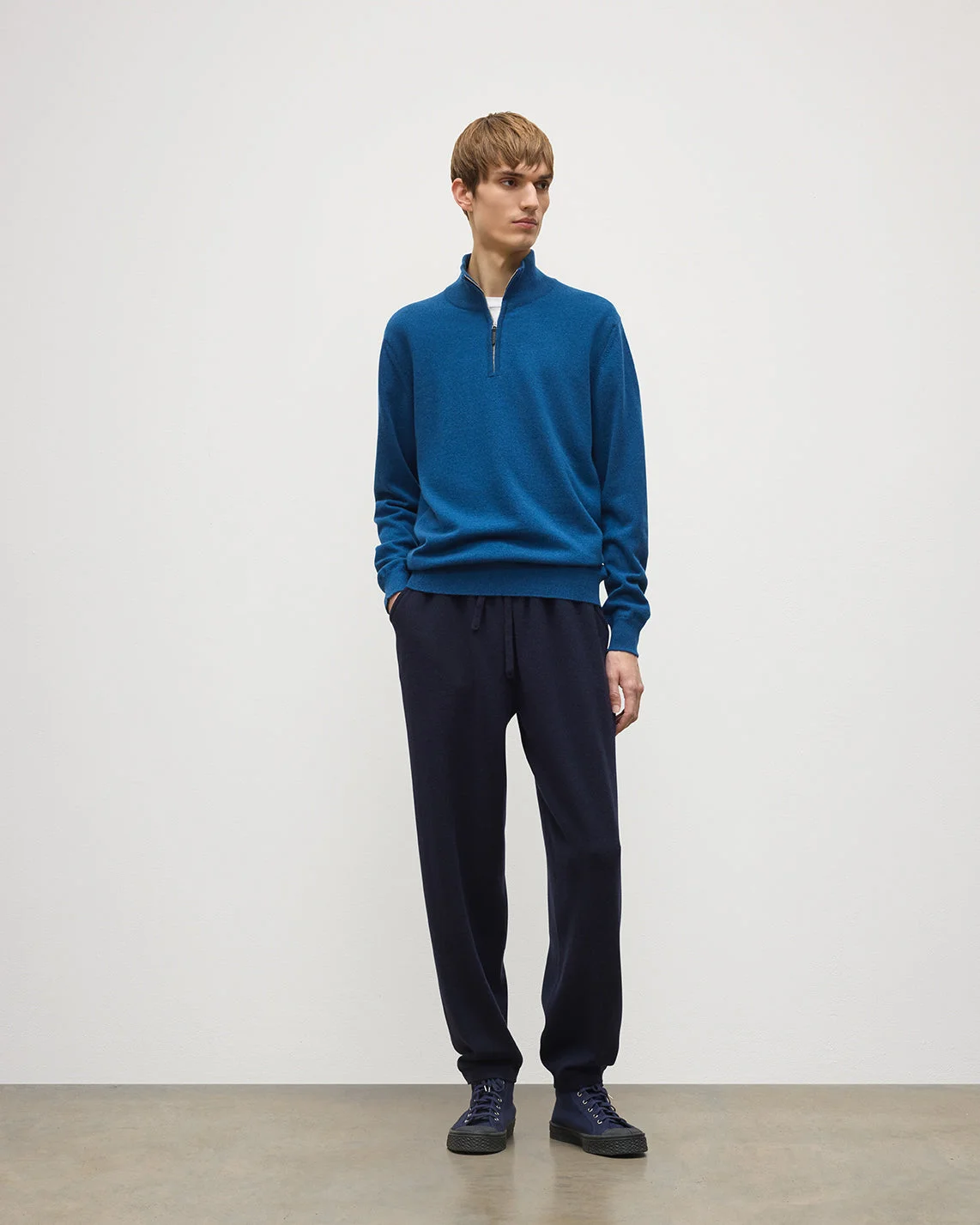 Reuben Blue Cashmere Zip Neck Jumper - 1