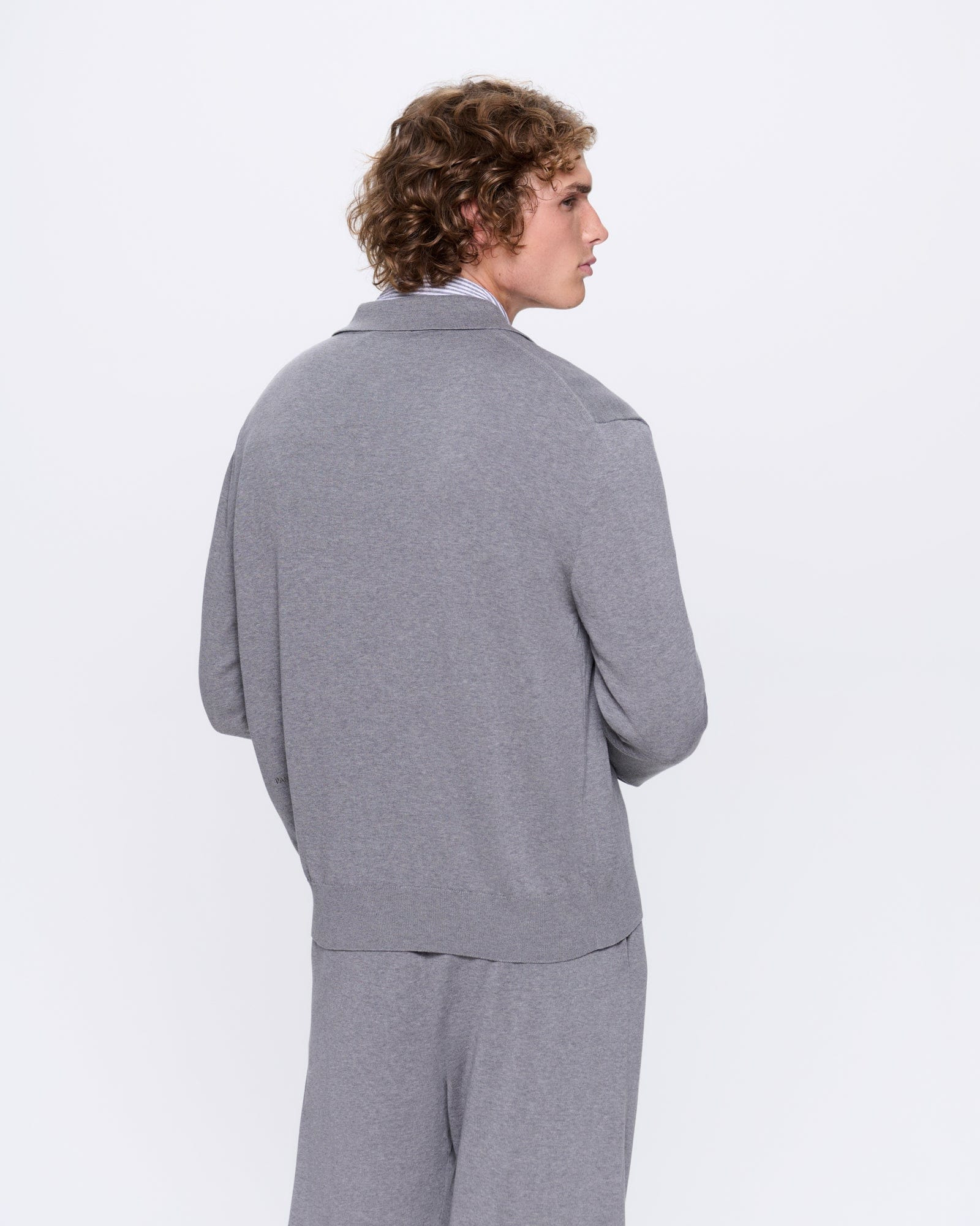 Mens DNA Knitted Collared Shirt - Grey Marl - 5