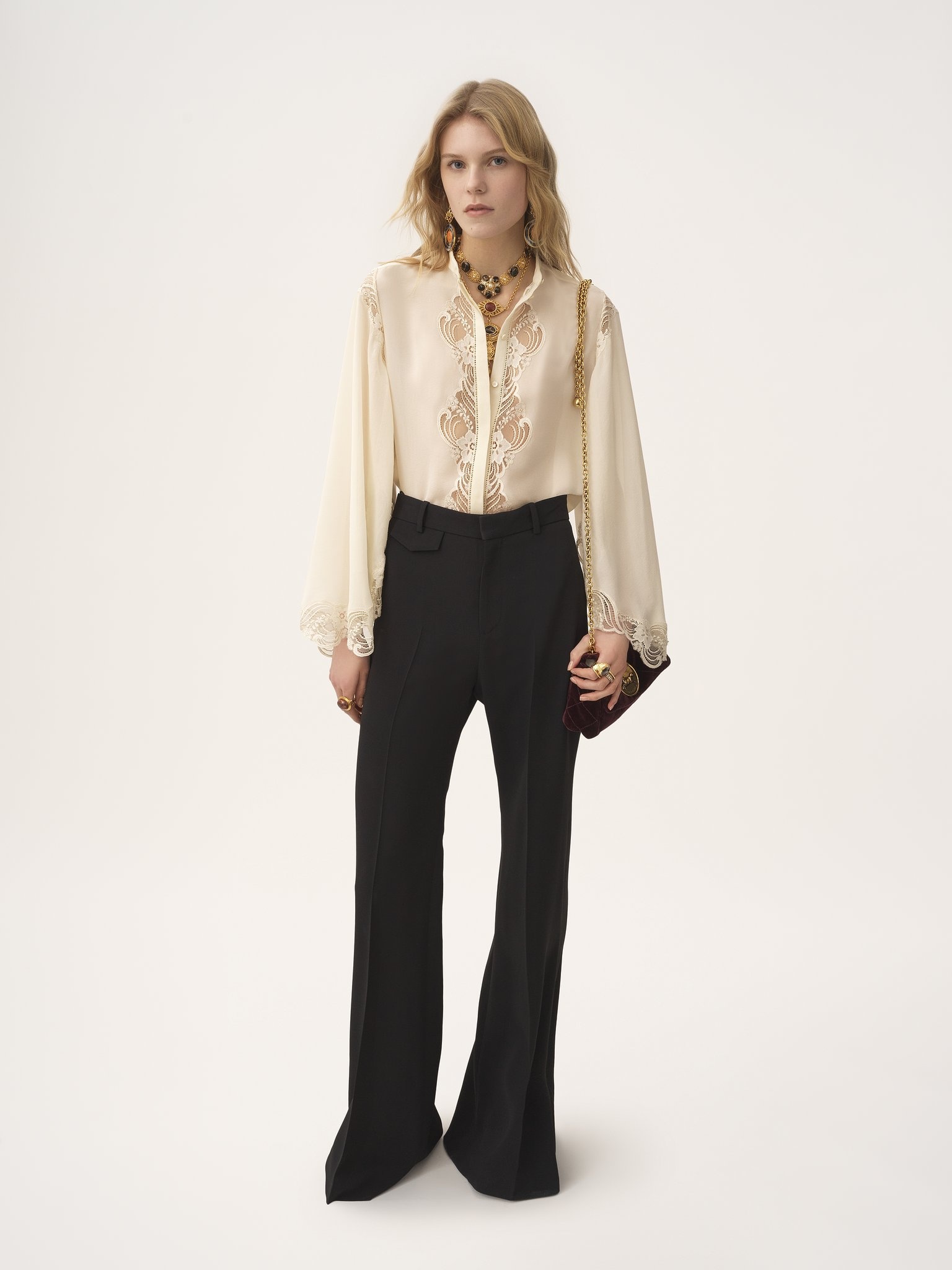 FLUID BLOUSE IN SILK GEORGETTE & LACE - 3