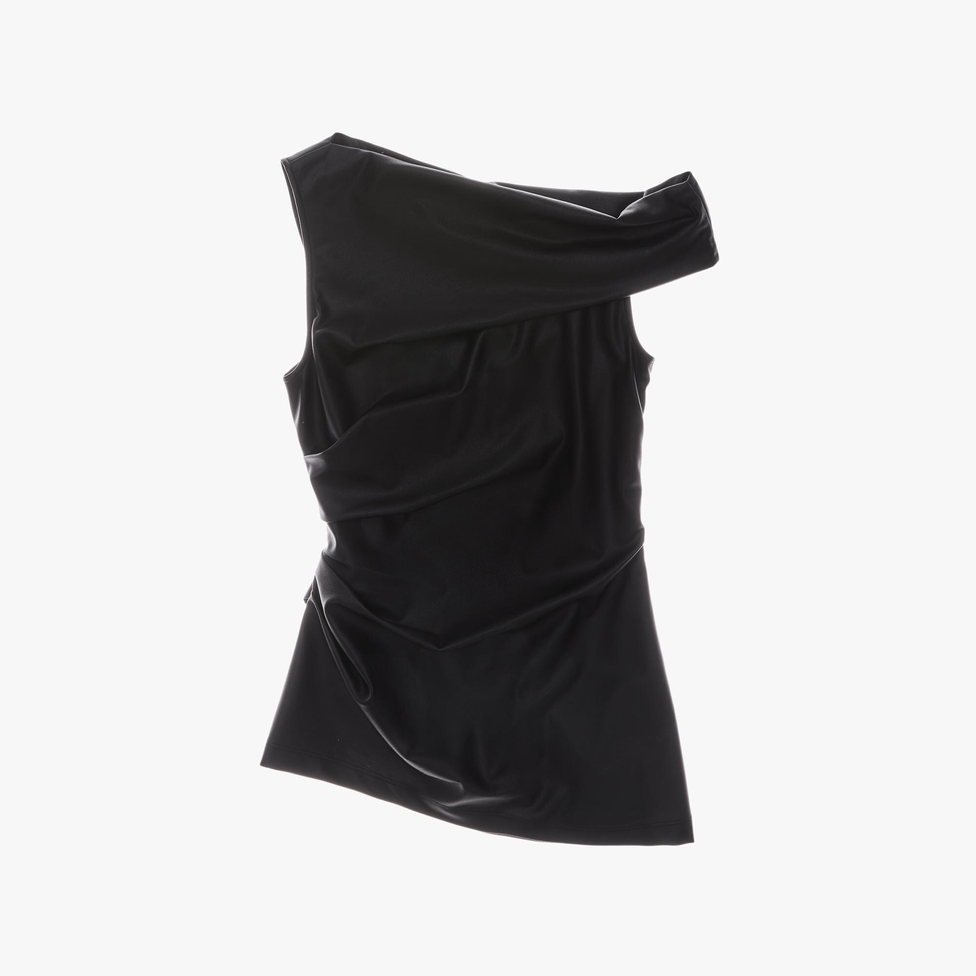 FAUX LEATHER ASYMMETRICAL TOP - 1
