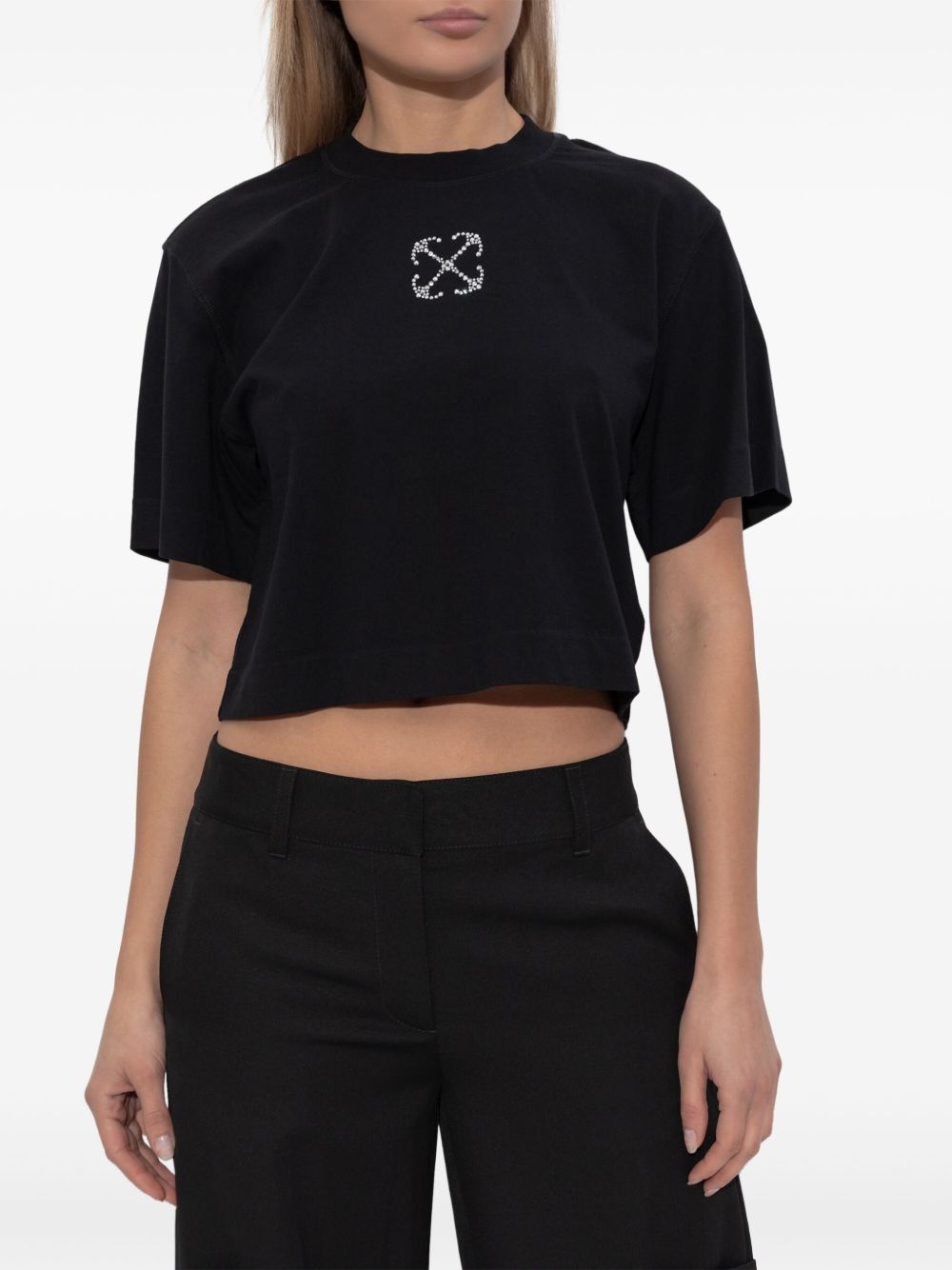 jewelled-logo cropped t-shirt - 3