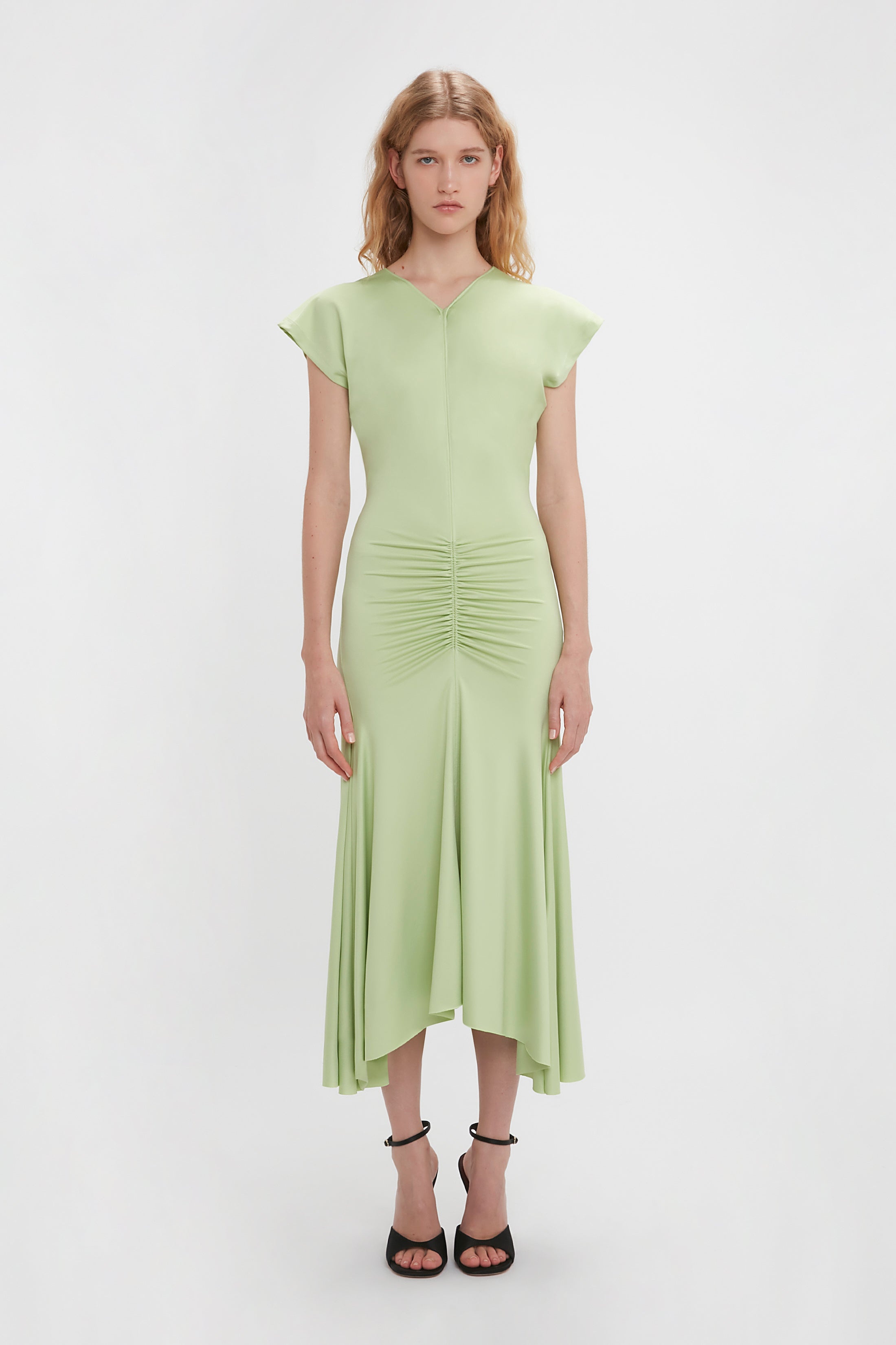 Sleeveless Rouched Jersey Dress In Pistachio - 2