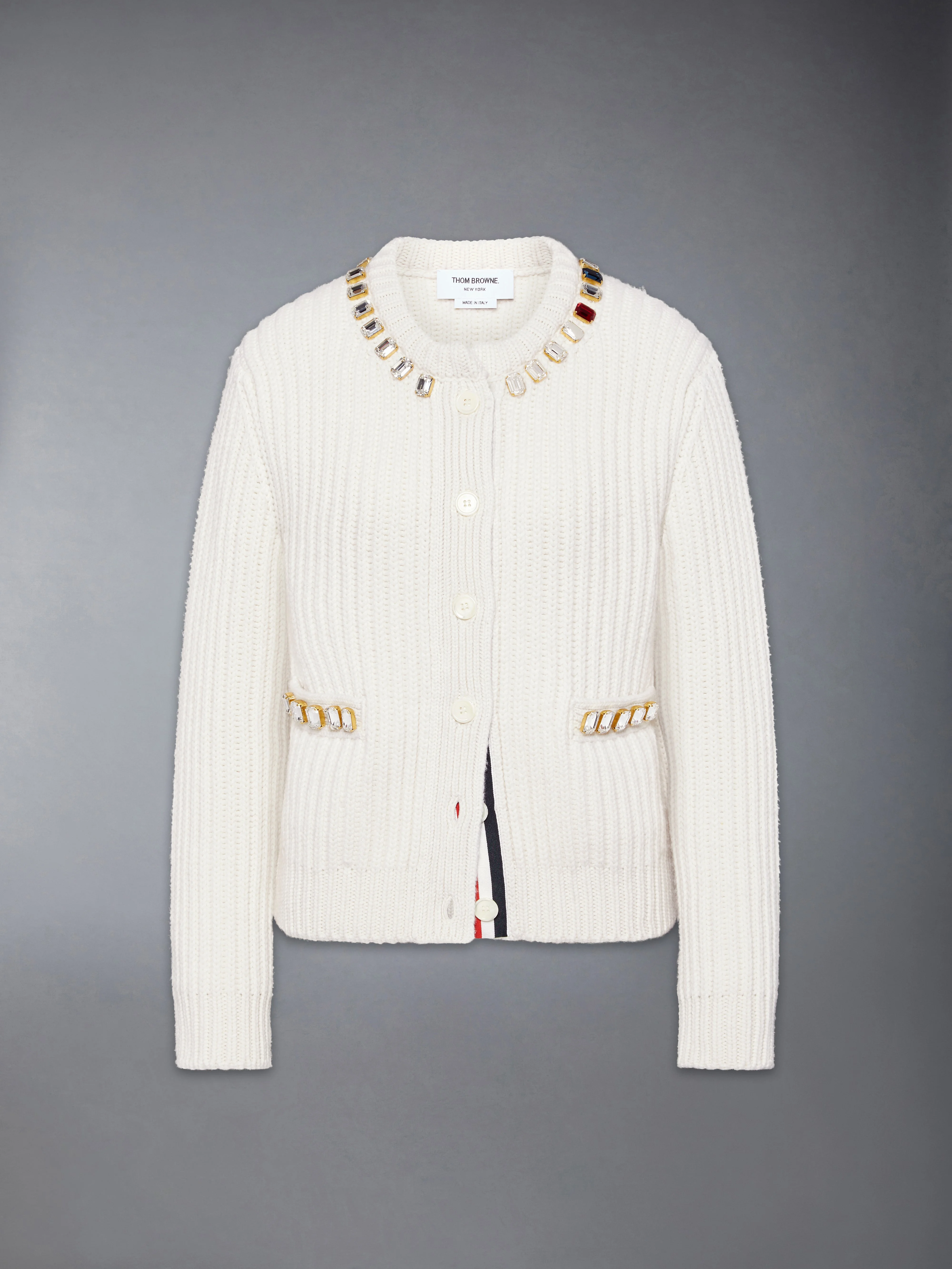 SWAROVSKI CRYSTAL HALF STITCH CASHMERE CARDIGAN - 1