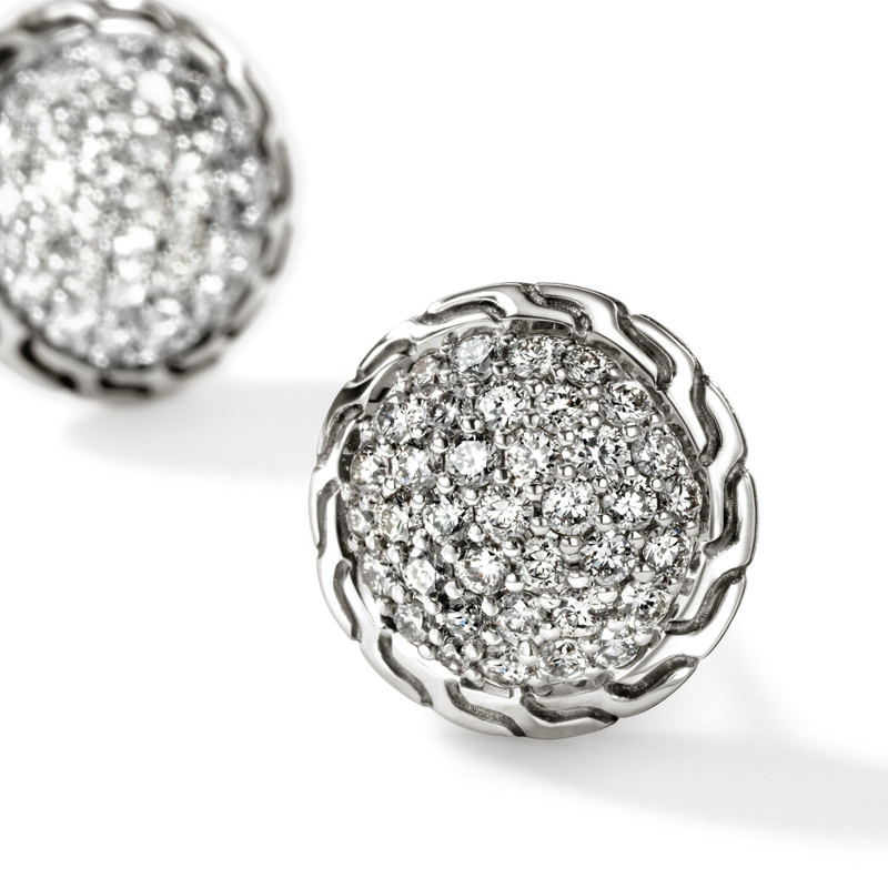 JOHN HARDY JH Essential Pavé Stud Earring, Sterling Silver, Diamonds, 10MM outlook