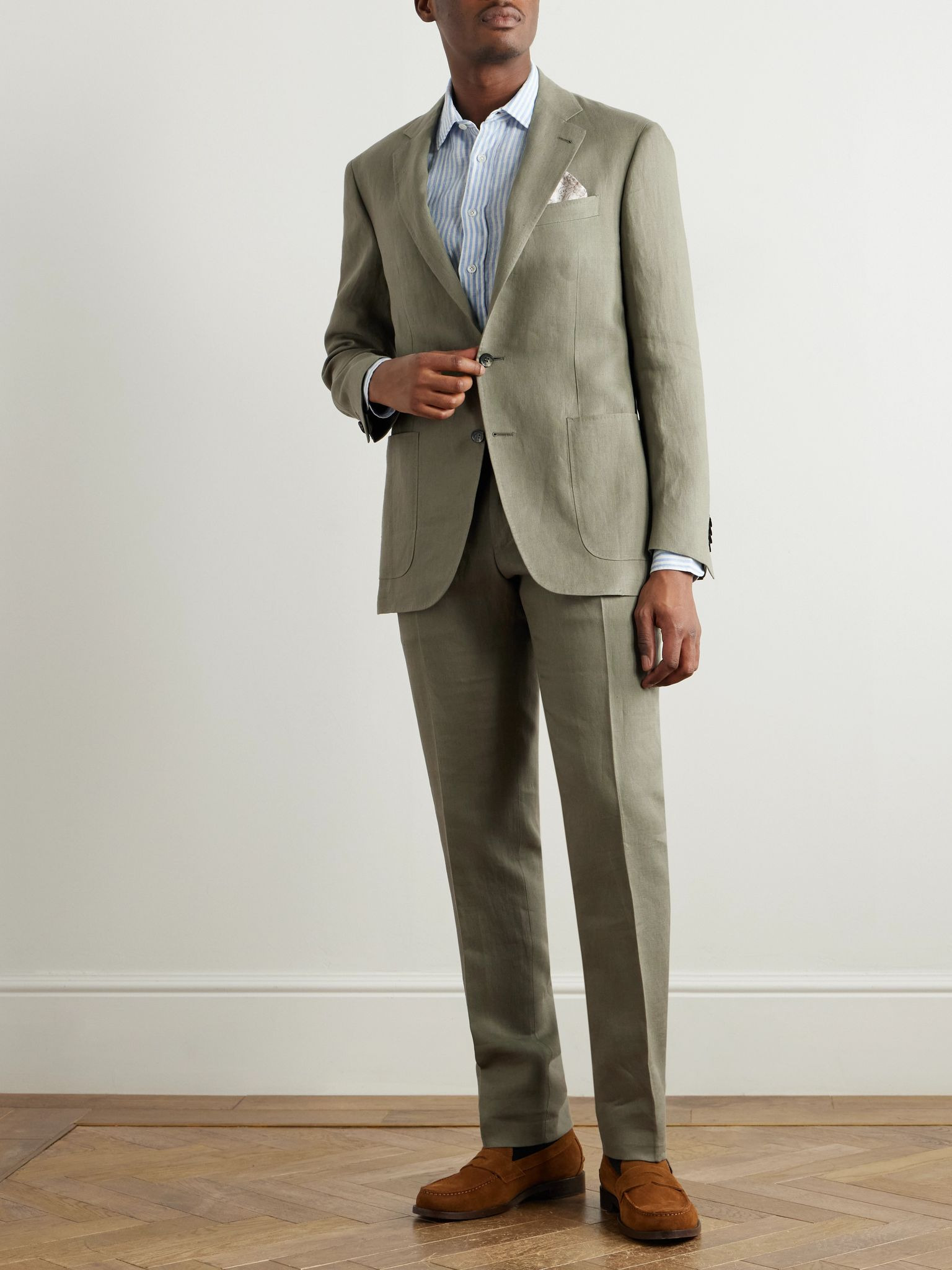 Slim-Fit Linen Suit Trousers Green - 2