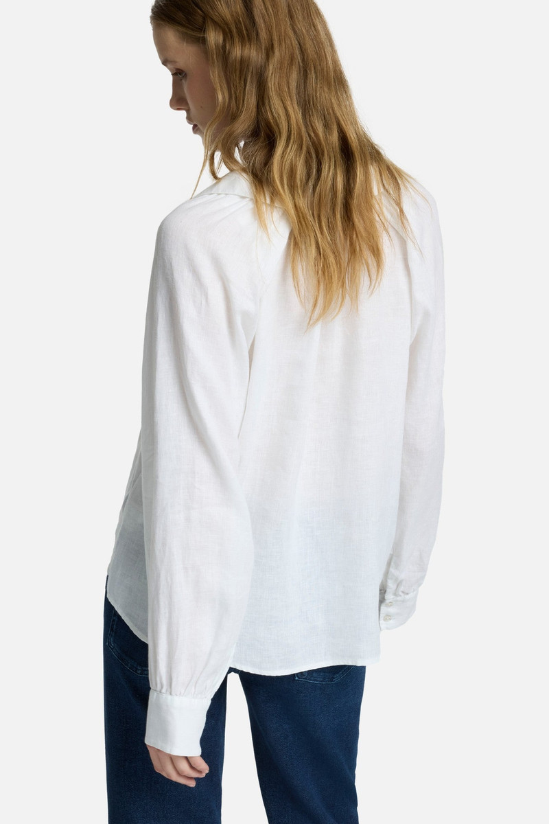 Tie Neck Linen Blouse in Optical White 4