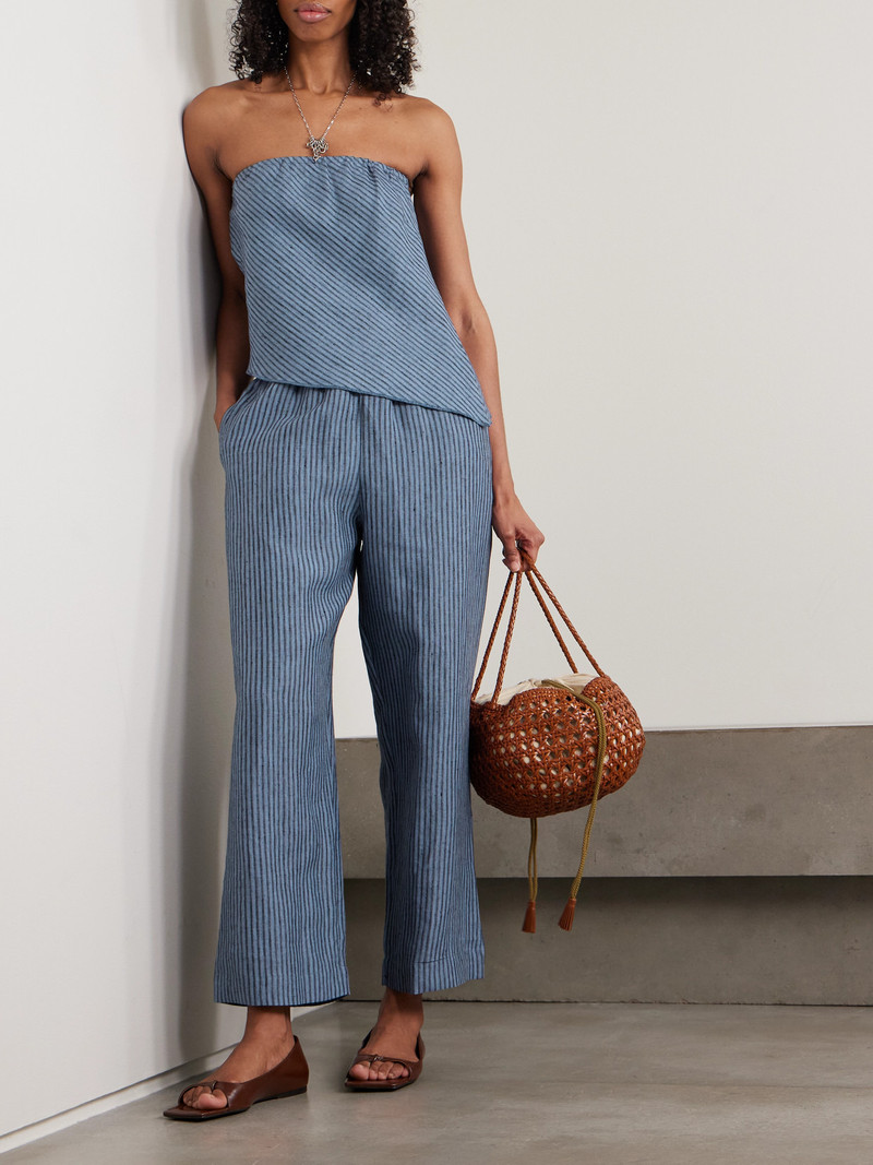 DEIJI STUDIOS Line Strapless Asymmetric Striped Organic Linen Top outlook