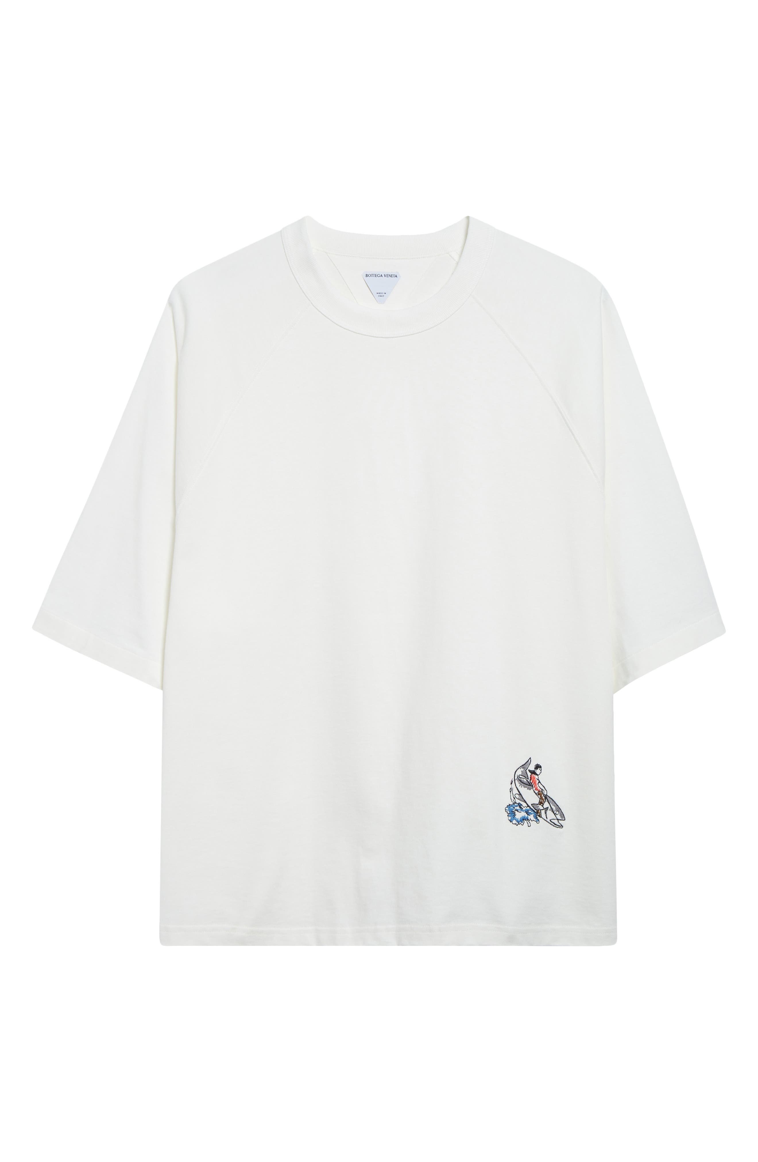 Bottega Veneta Whale Embroidered Oversize Cotton Jersey T-Shirt in 9071 Chalk at Nordstrom - 6
