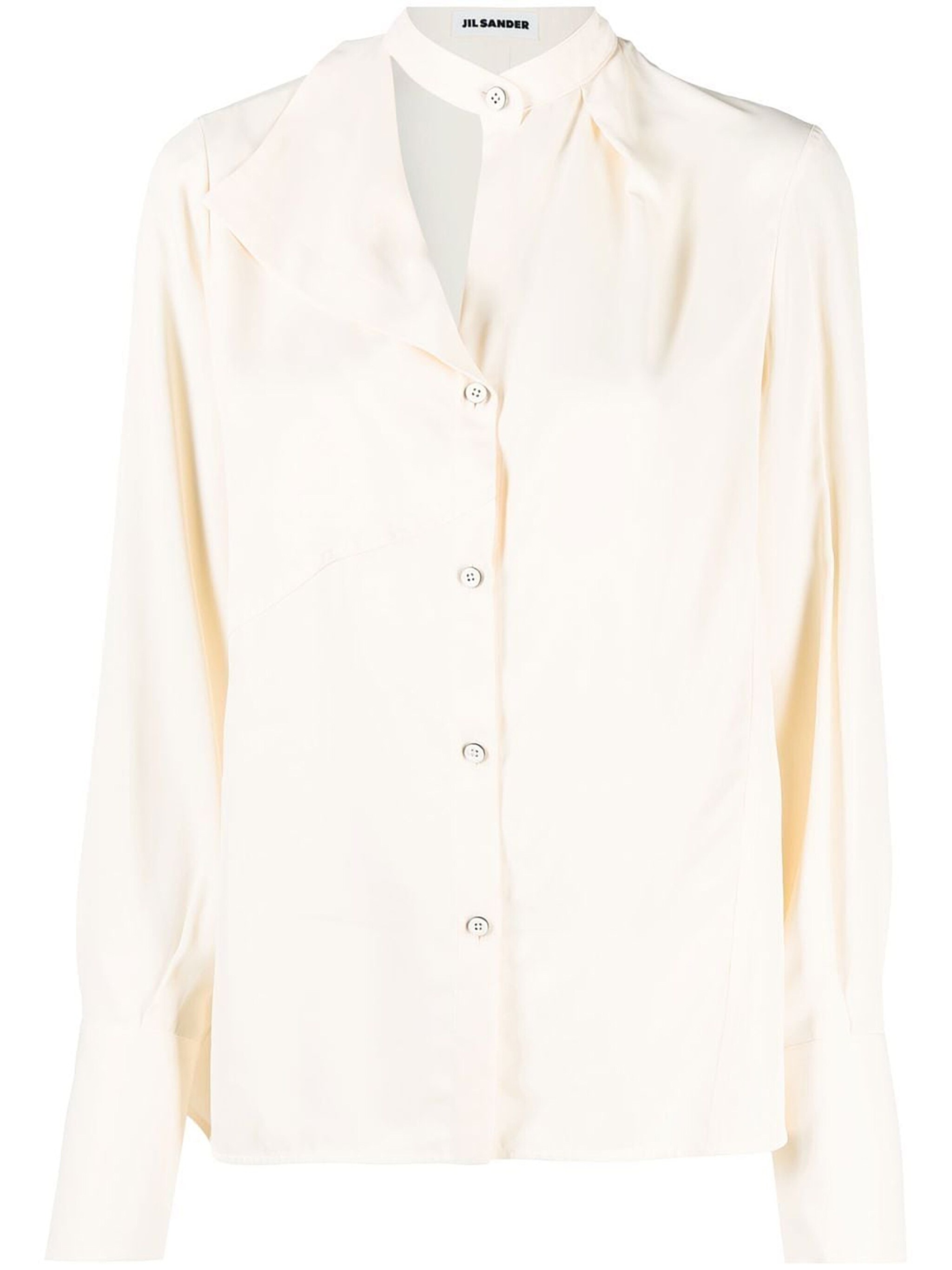 asymmetric-collar long-sleeved blouse - 1