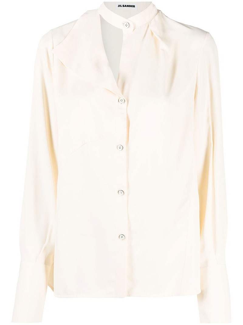 asymmetric-collar long-sleeved blouse 1