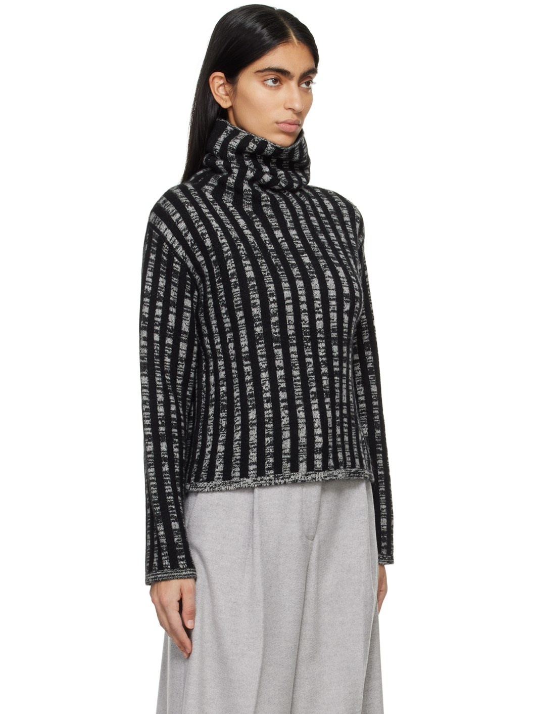 Black & Gray Stripes Animation Turtleneck - 2