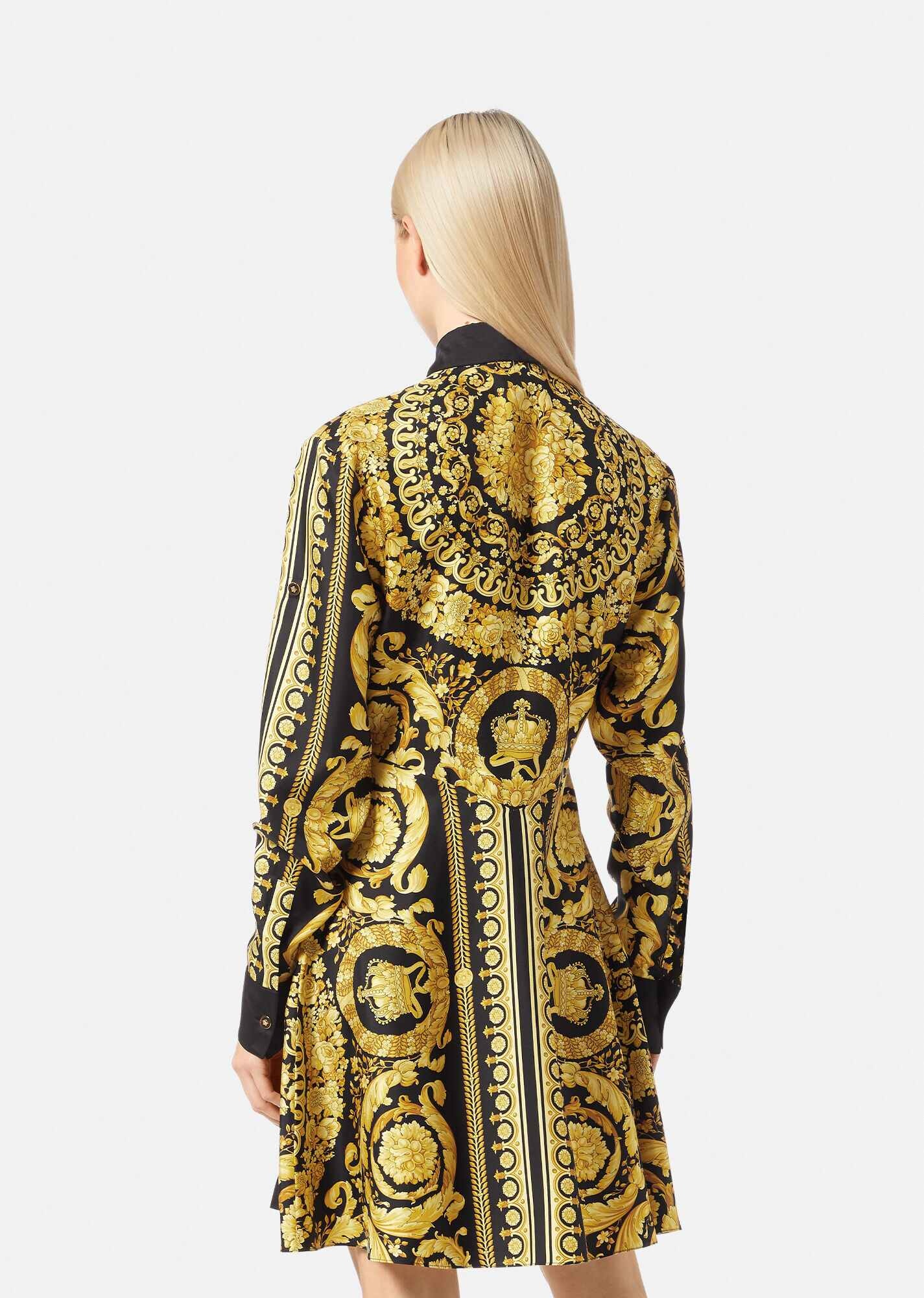 Barocco silk shirt dress in black - Versace