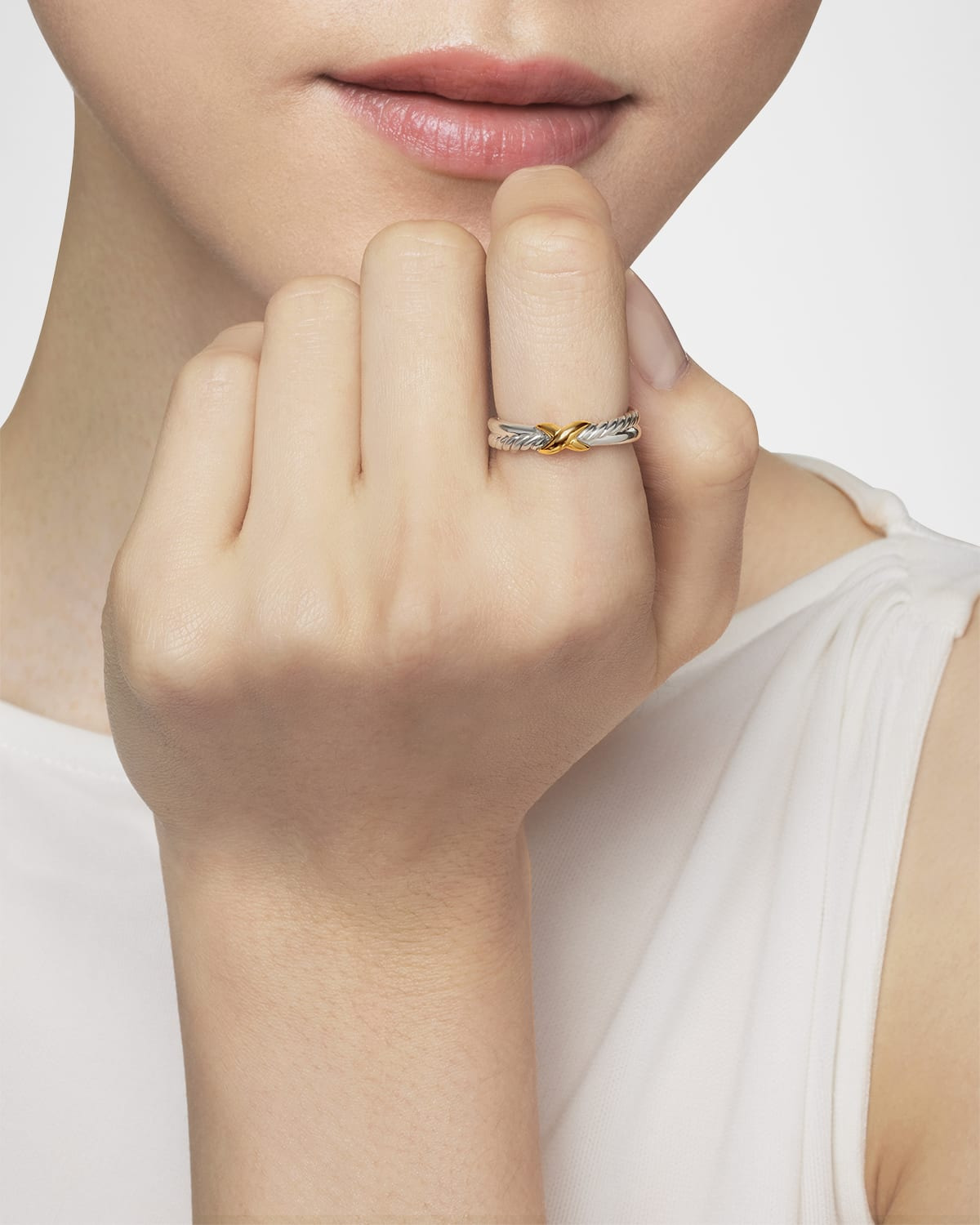 Petite X Ring in Silver with 18K Gold, 4mm - 6