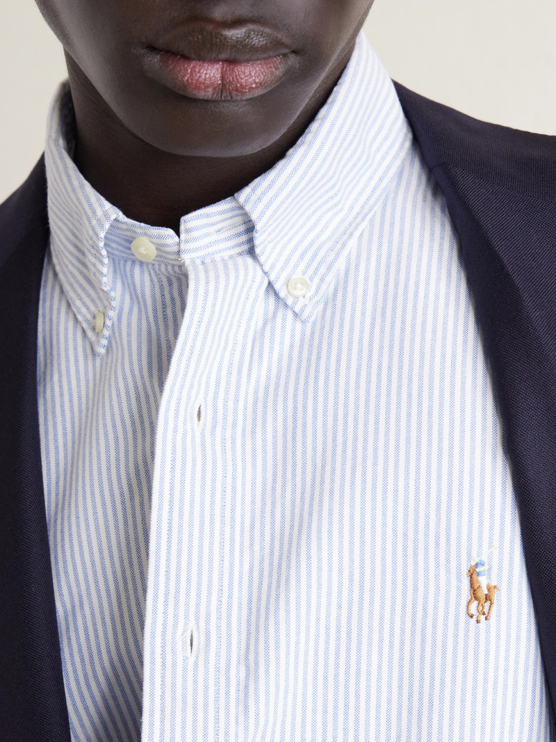 Button-Down Collar Logo-Embroidered Striped Cotton Oxford Shirt 5