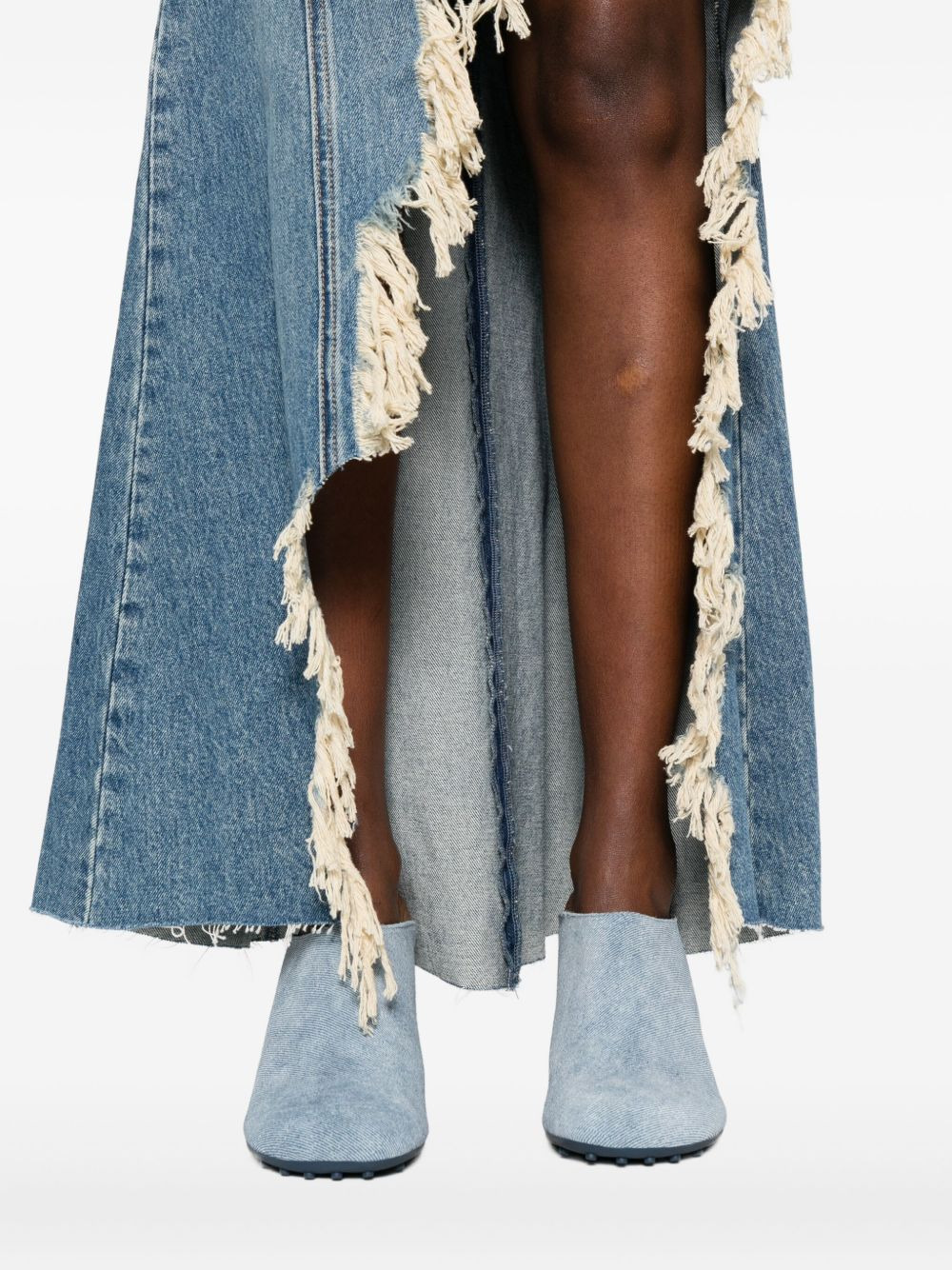 halter-neck frayed-hem denim dress - 5