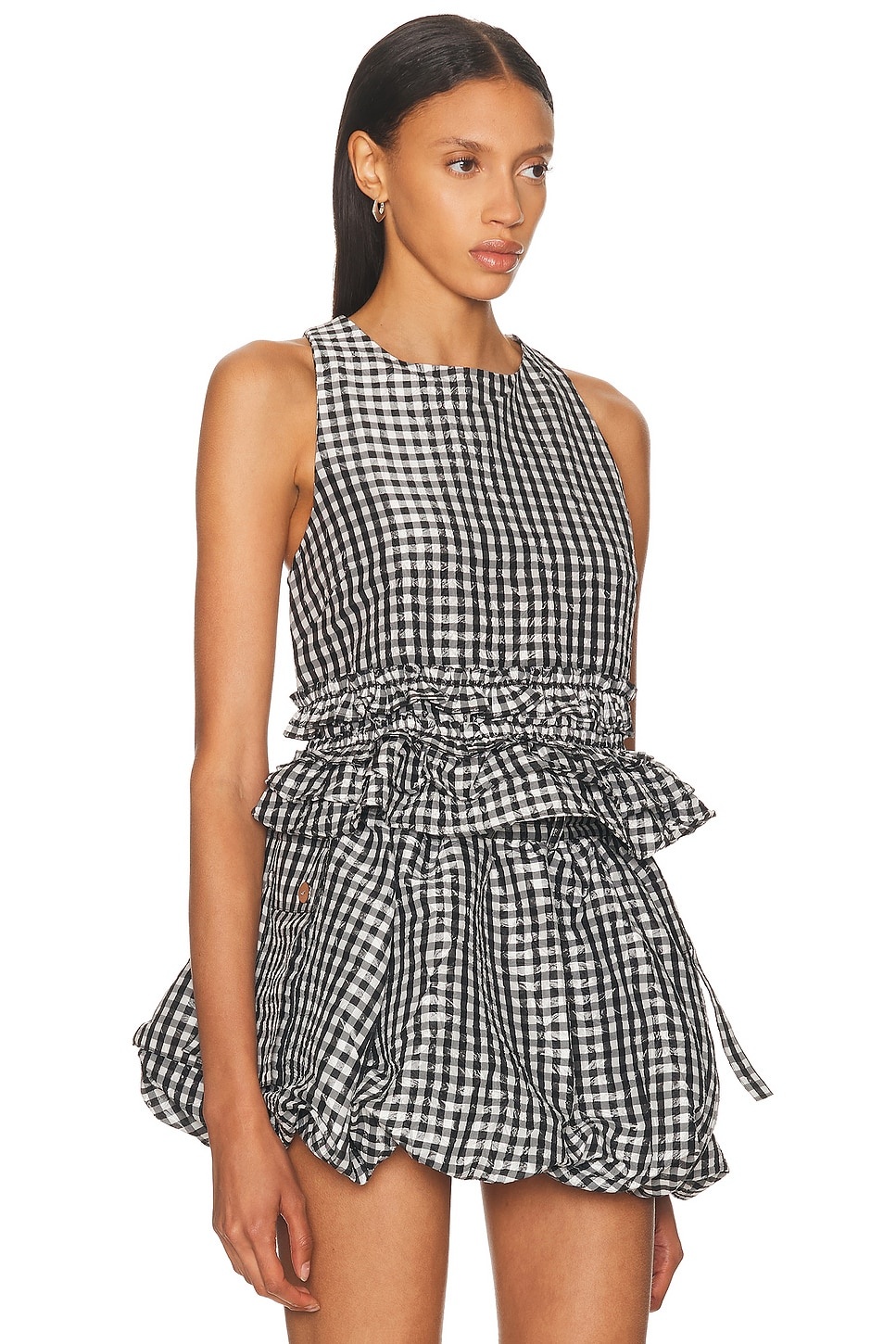 Check Open Back Frill Top - 2