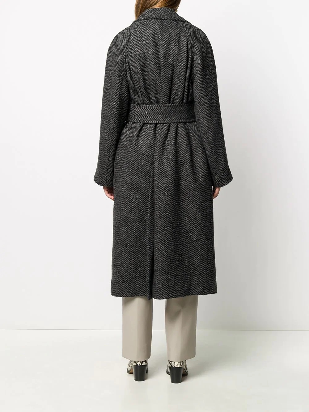 belted herringbone coat - 4