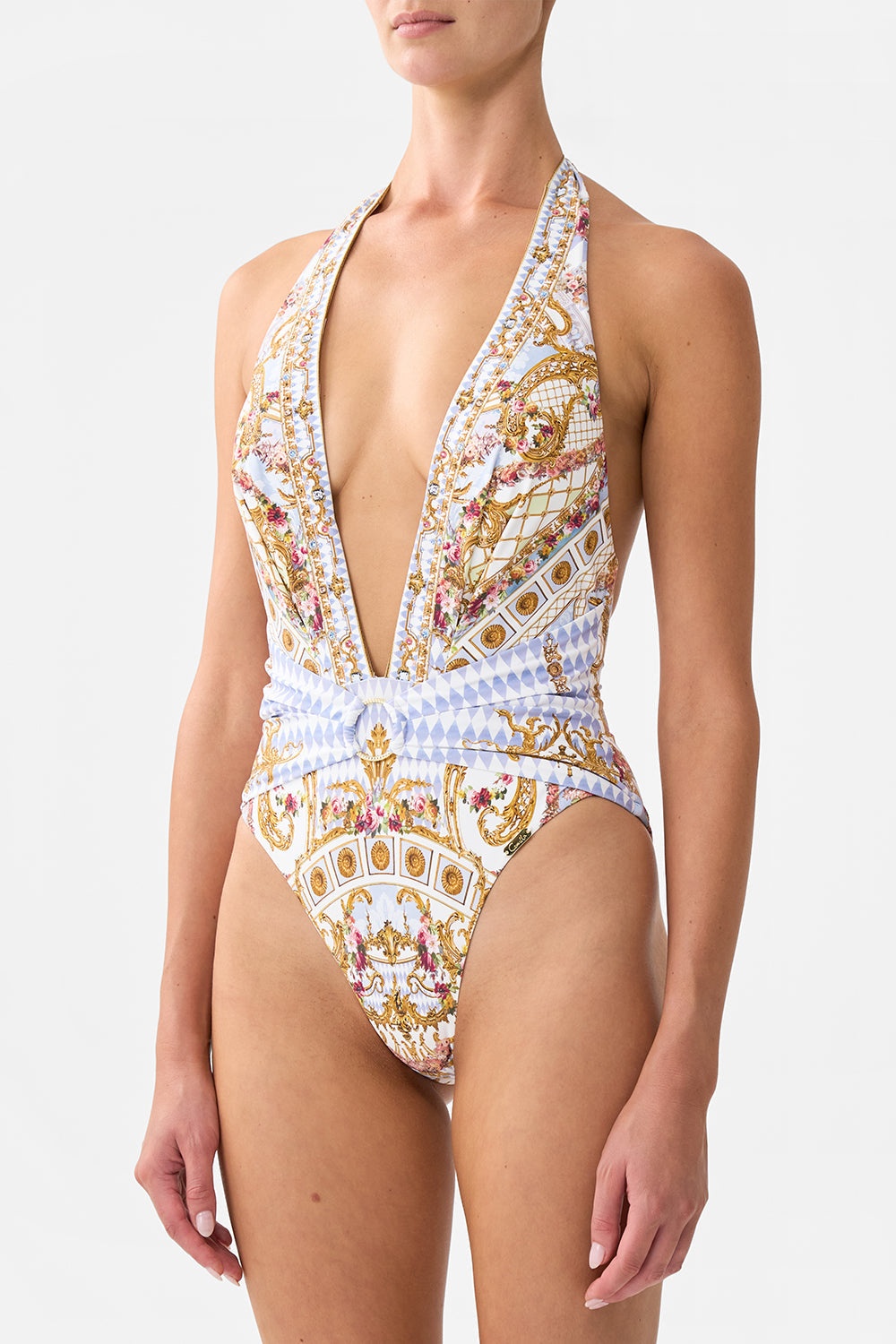 PLUNGE FRONT HALTER ONE PIECE WITH TRIM - 5