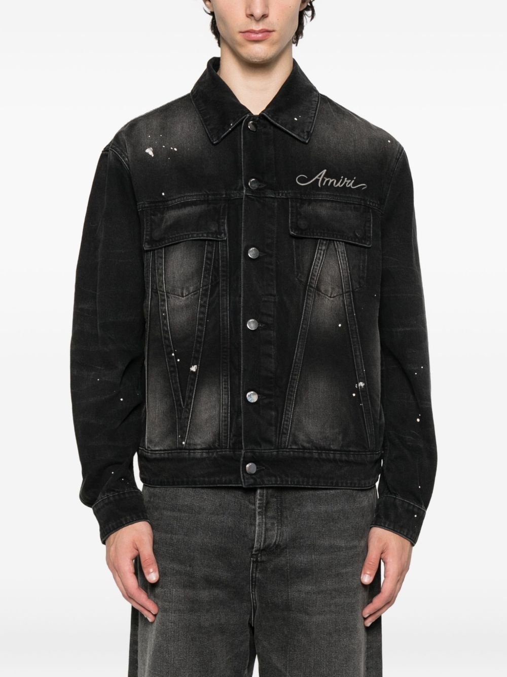 paint-splatter denim jacket - 3