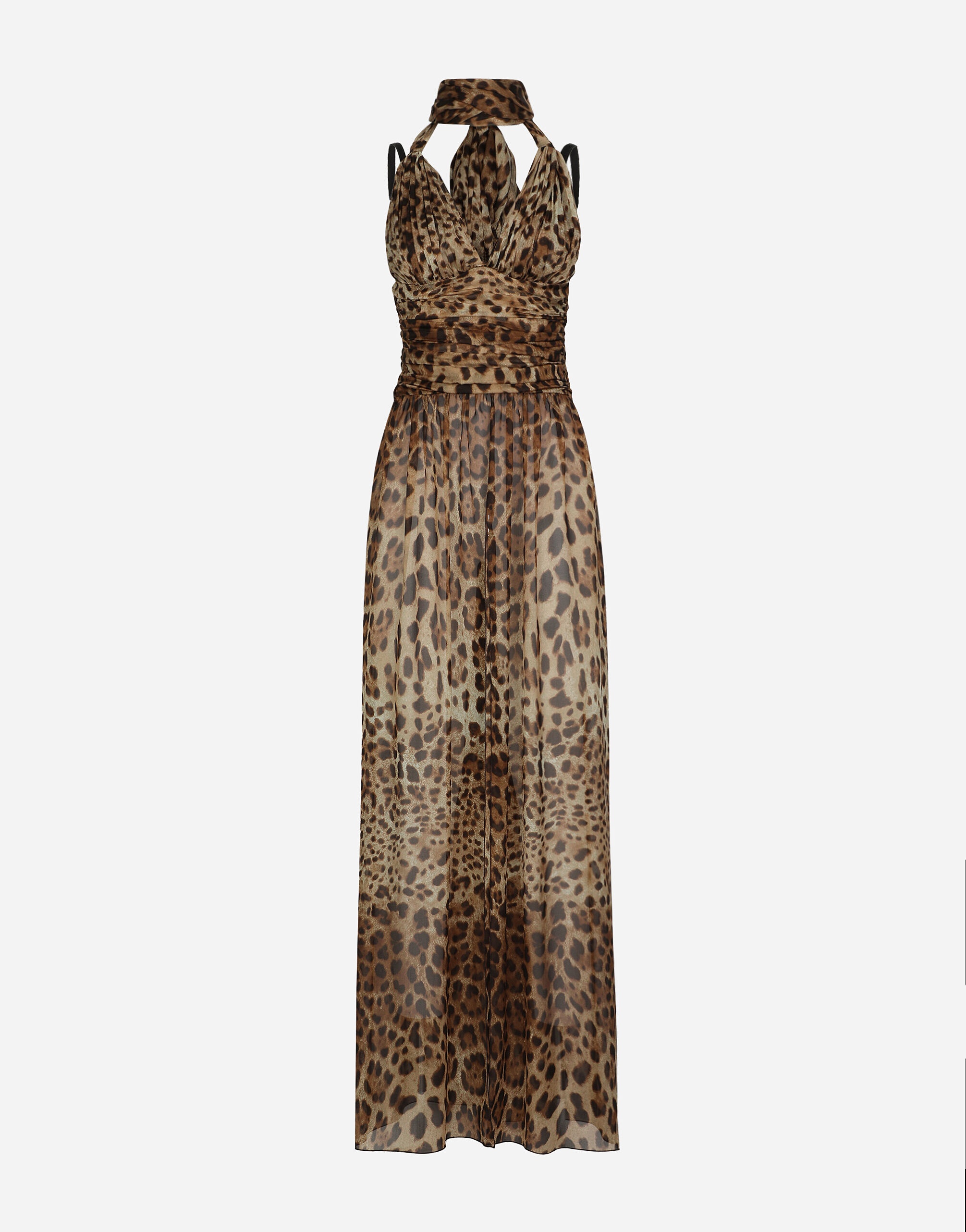 Long leopard-print chiffon dress - 1