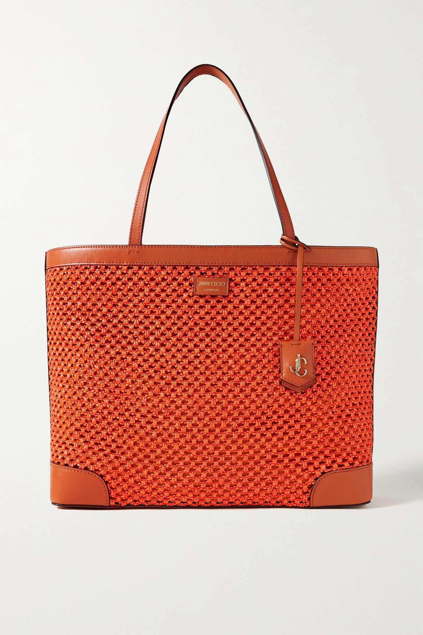 Nine2Five leather-trimmed raffia tote - 1