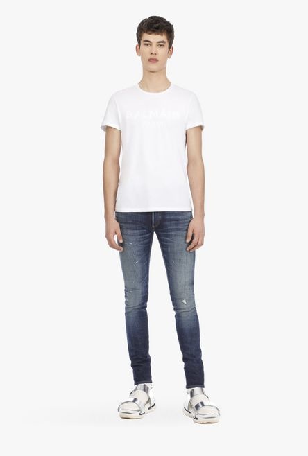 Slim fit faded blue cotton jeans - 2