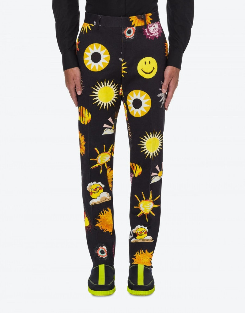 Moschino STRETCH GABARDINE ALLOVER SUN SMILEY® PRINT TROUSERS outlook