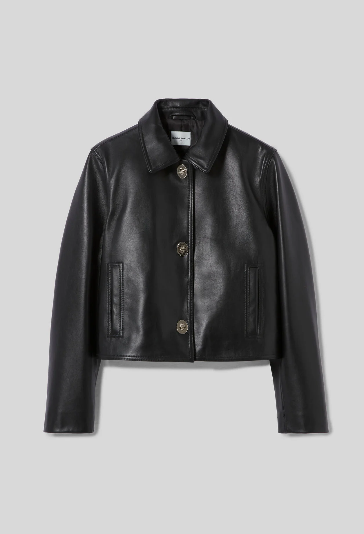 SHORT BLACK LEATHER JACKET - 1