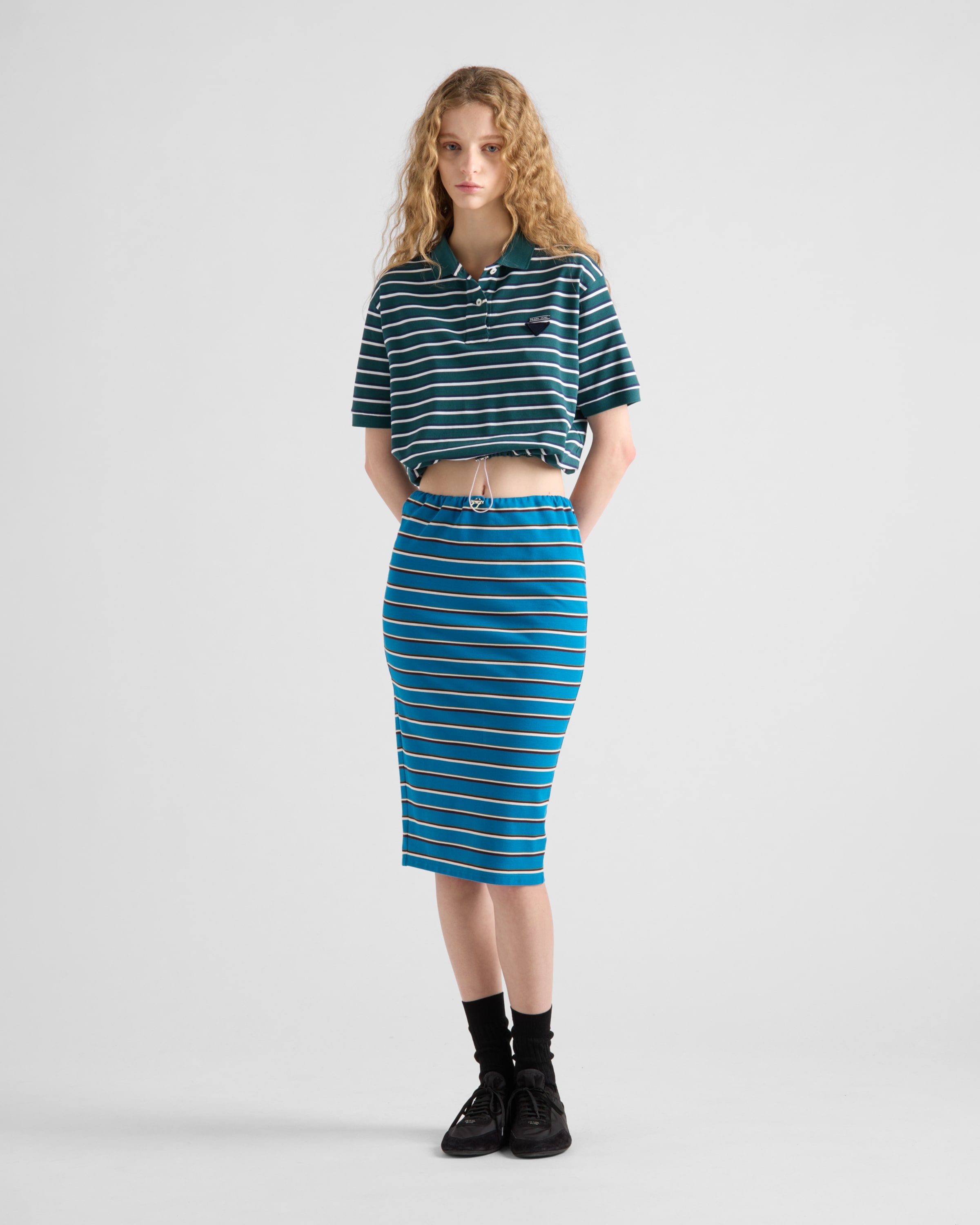 Cropped striped piqué polo shirt - 2