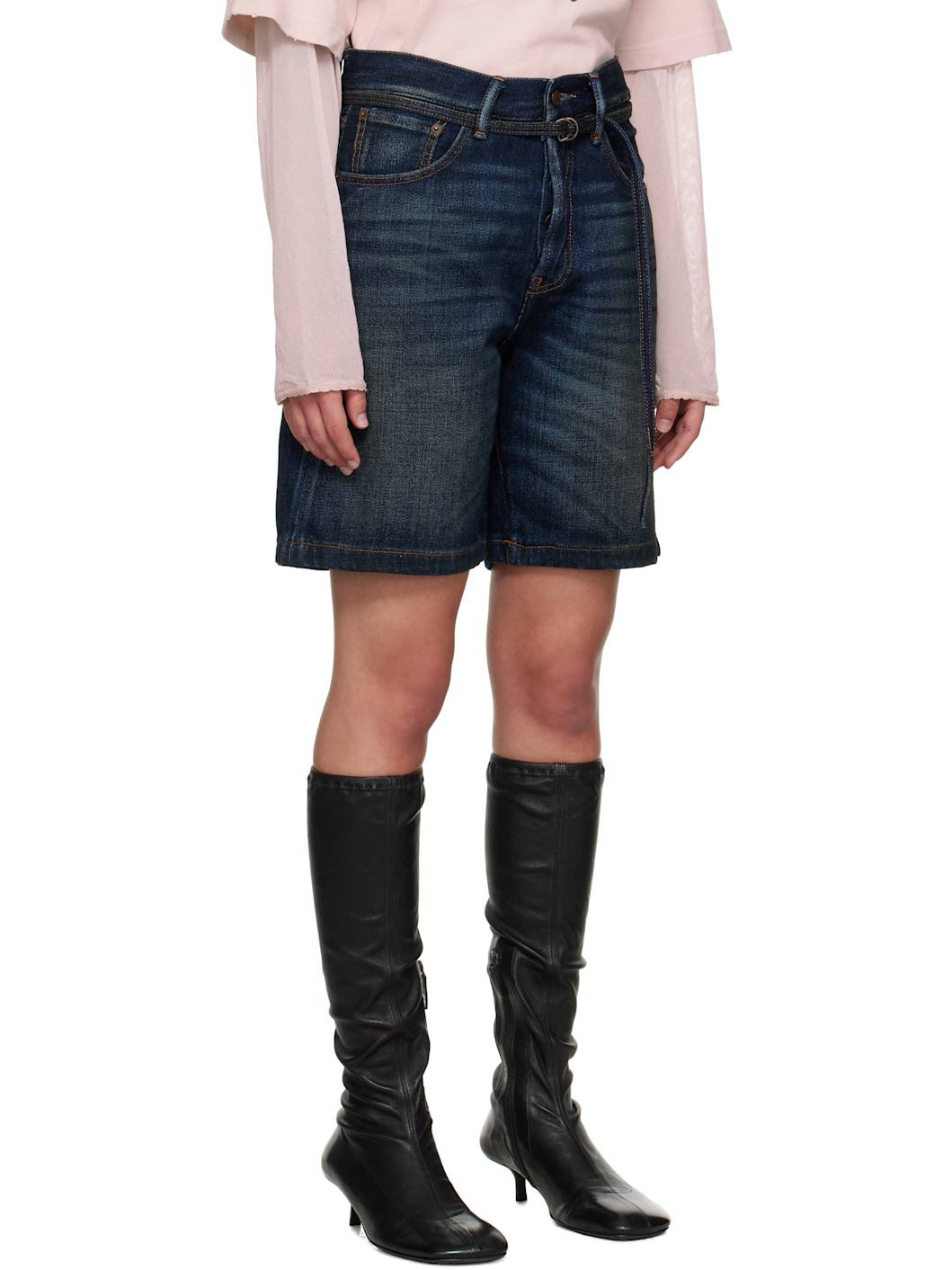 Navy Loose Fit Denim Shorts - 2