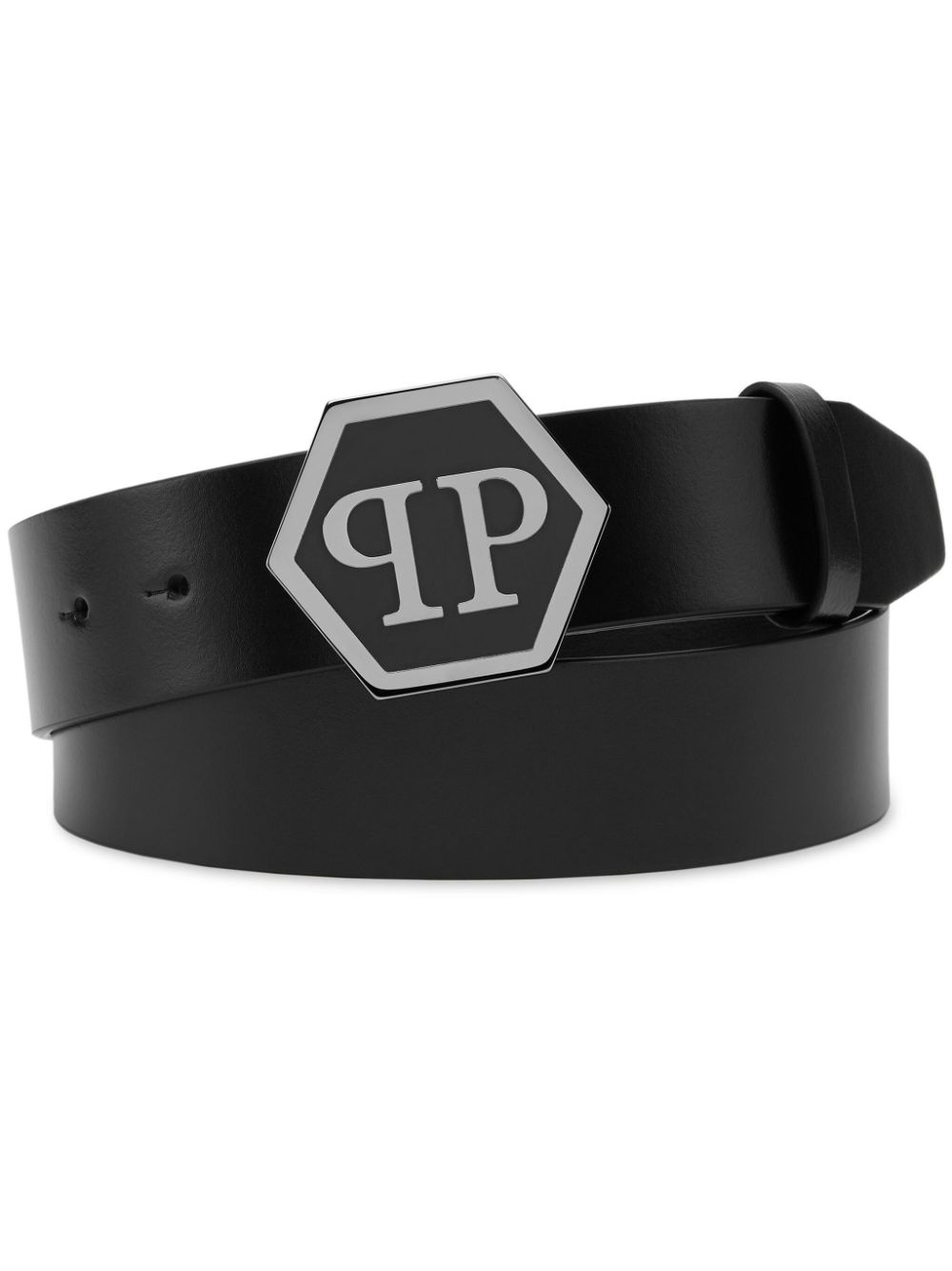 Hexagon-logo leather belt - 1