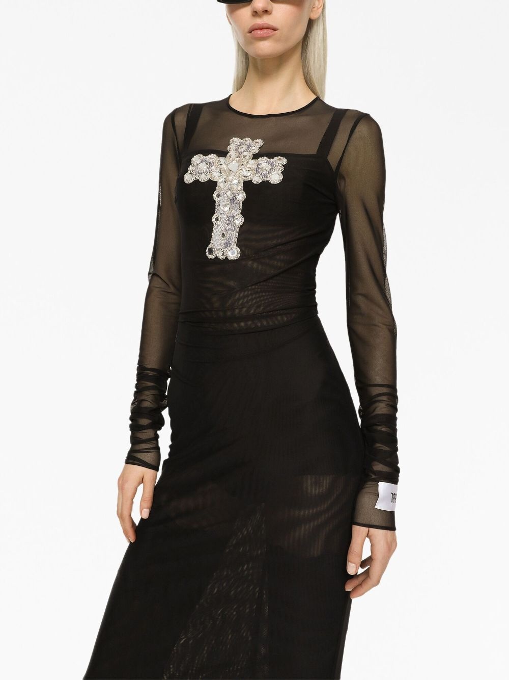 cross-embellished tulle long dress - 5
